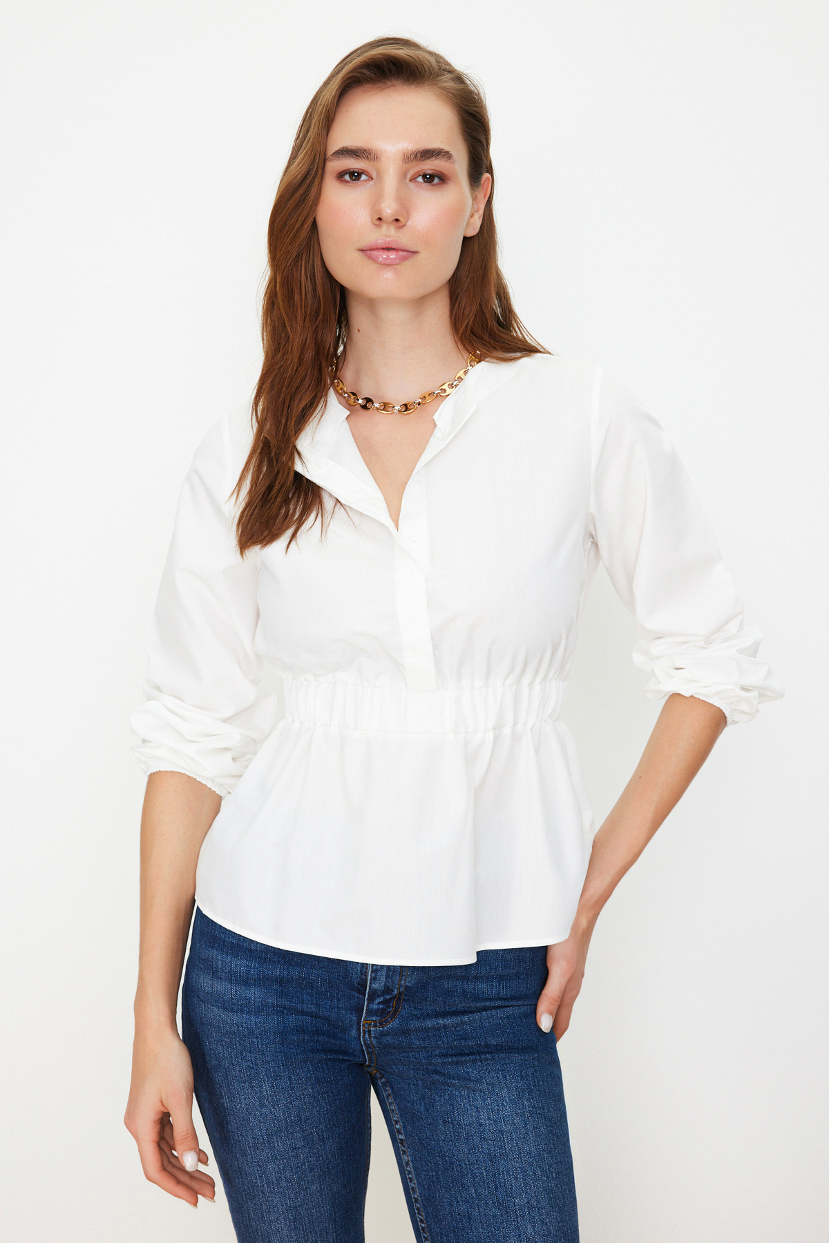 Trendyol Ecru Front Buttoned Woven Blouse