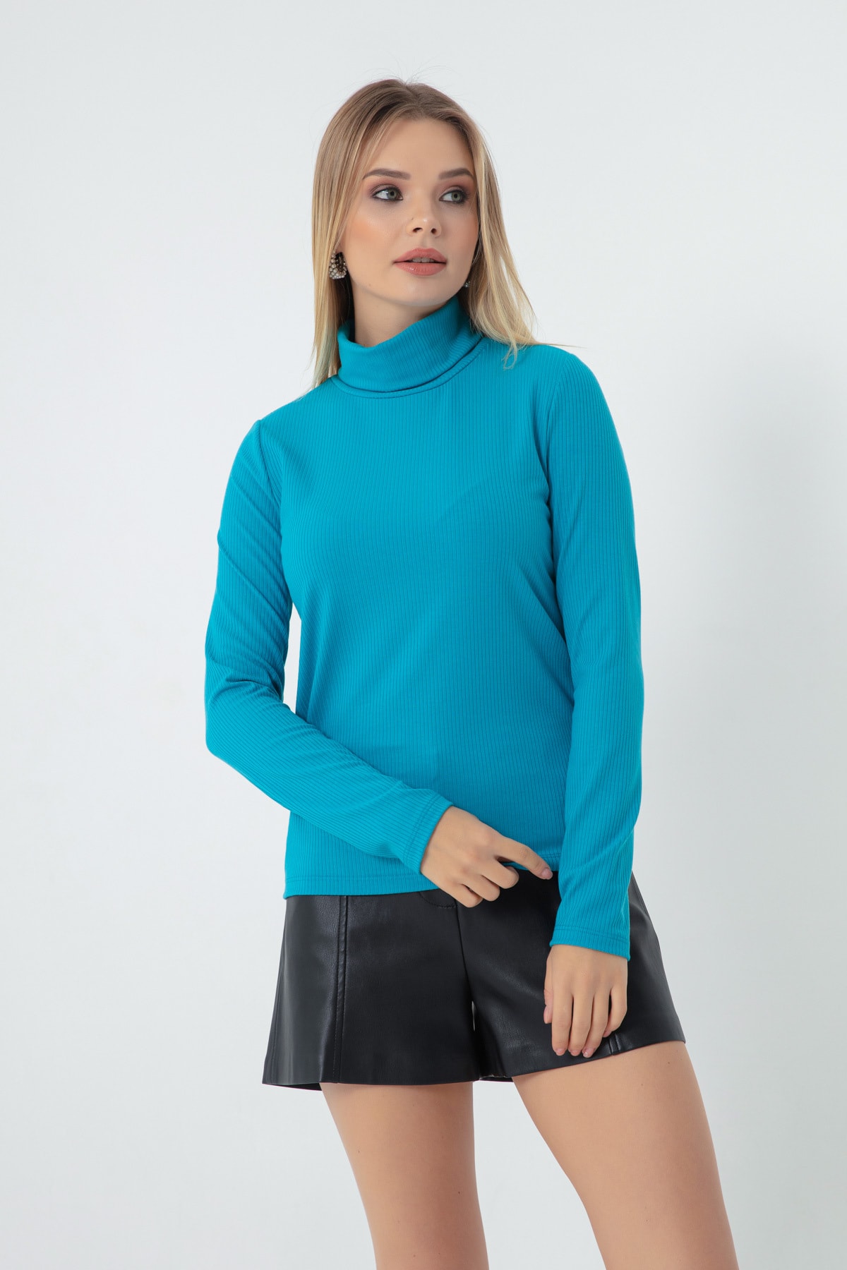 Levně Lafaba Women's Turquoise Turtleneck Knitted Blouse