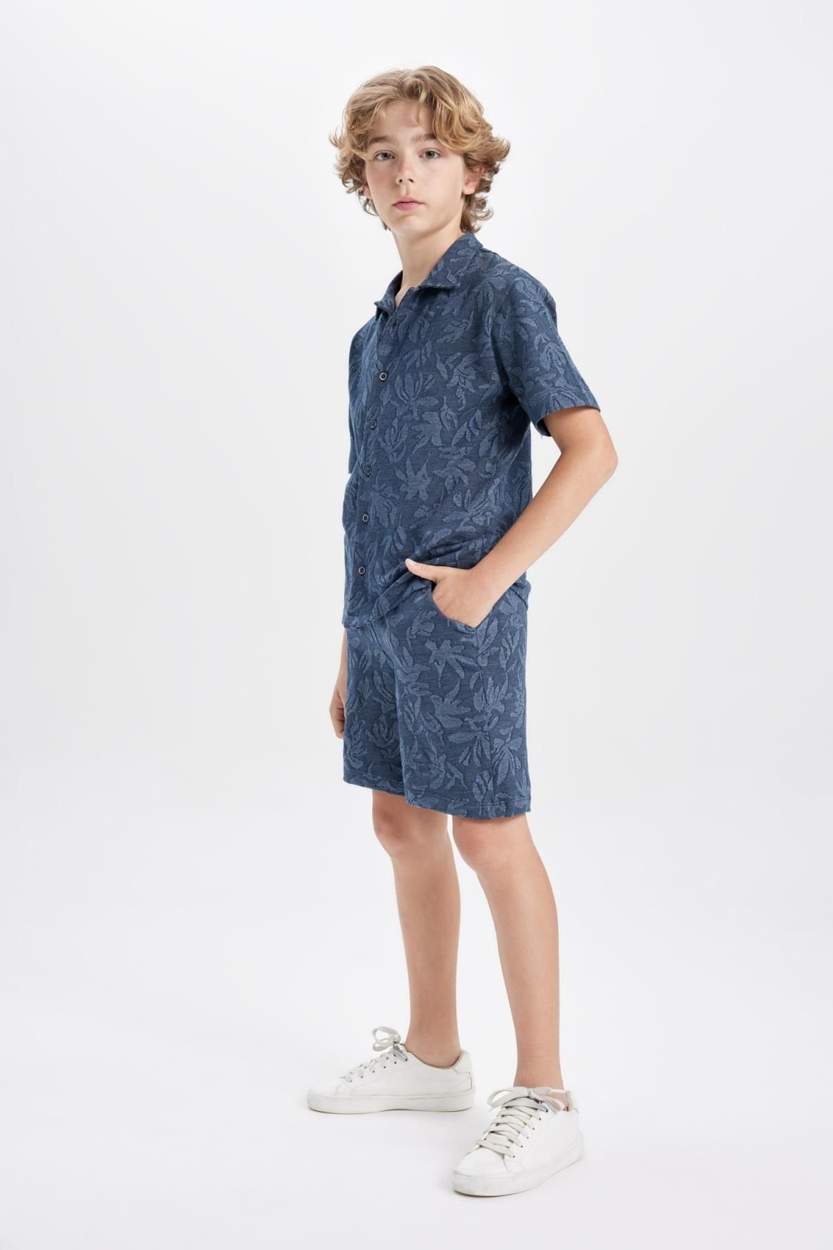 DEFACTO Boy's Patterned Short Sleeve Shirt and Shorts 2-Piece Set