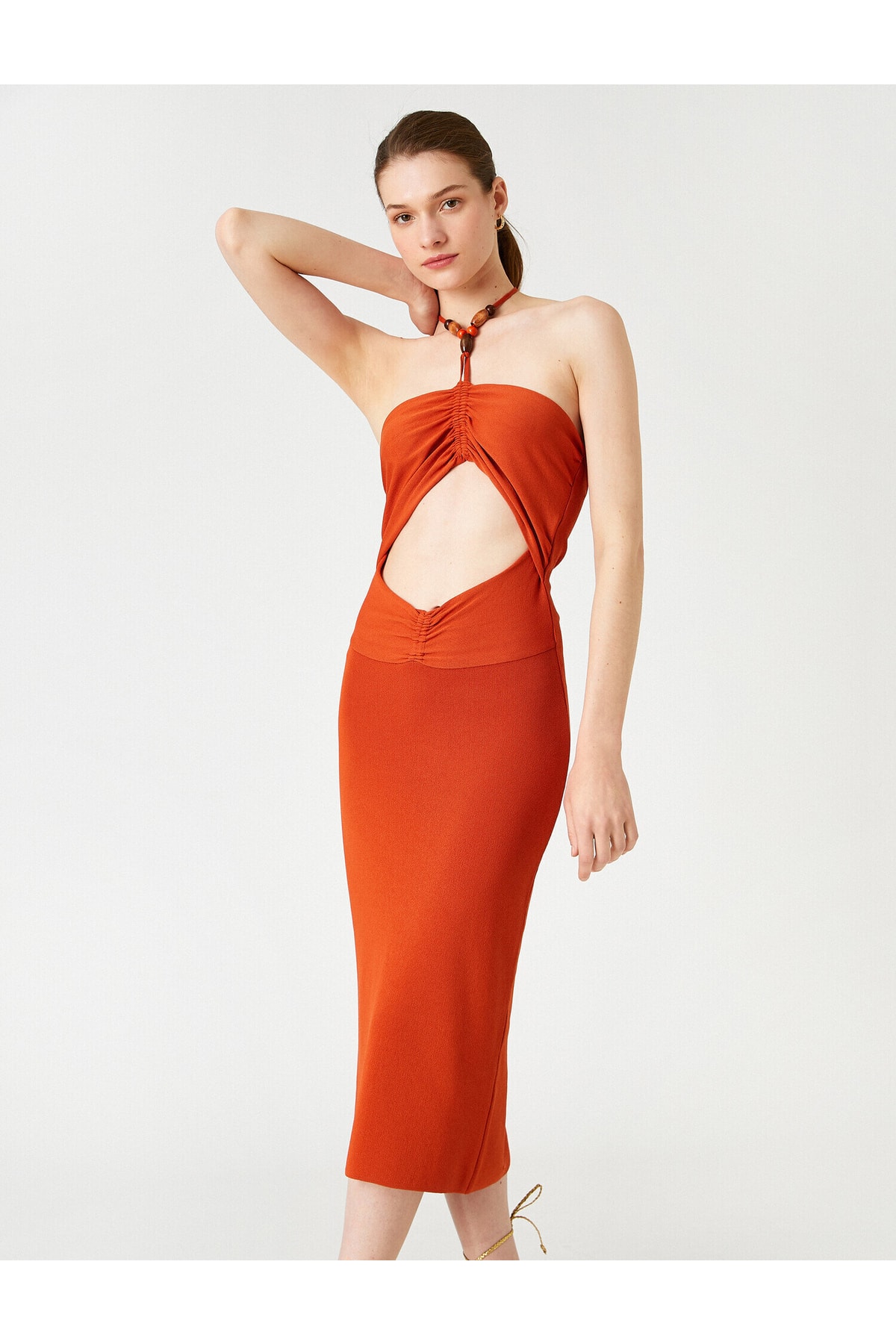 Levně Bavlněné šaty - Oranžová - Asymetrická