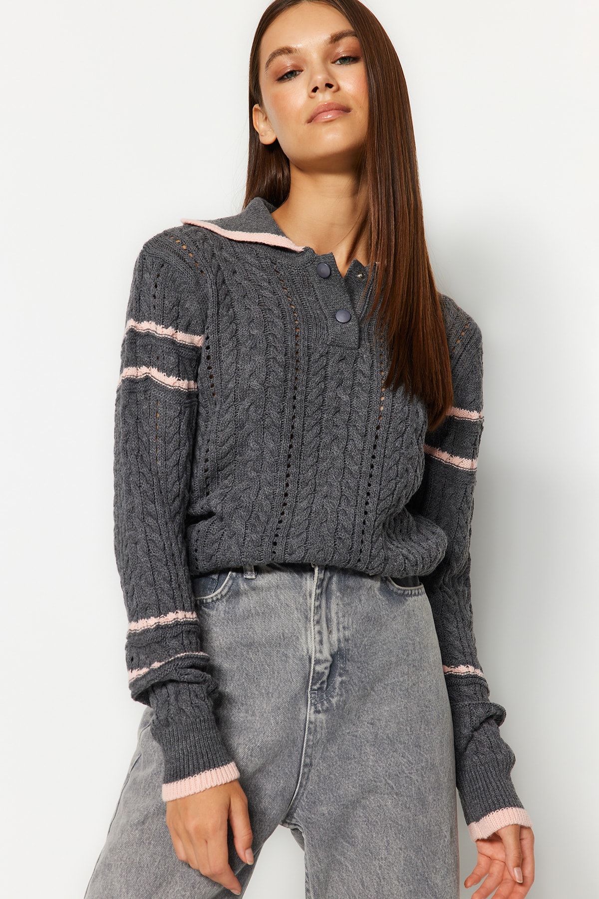 Trendyol Gray Pool Neck Knitwear Sweater