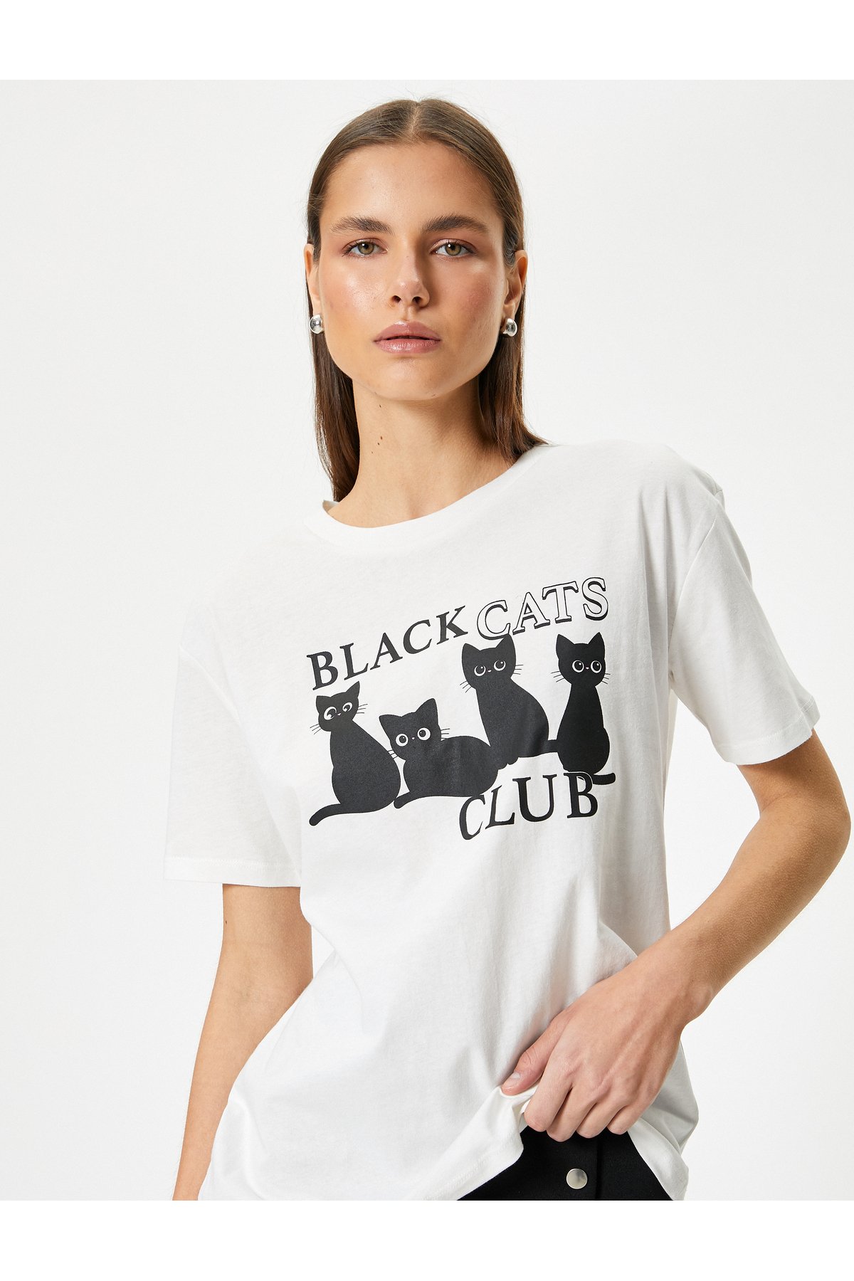 Levně Koton Cat T-Shirt Short Sleeve Crew Neck Cotton