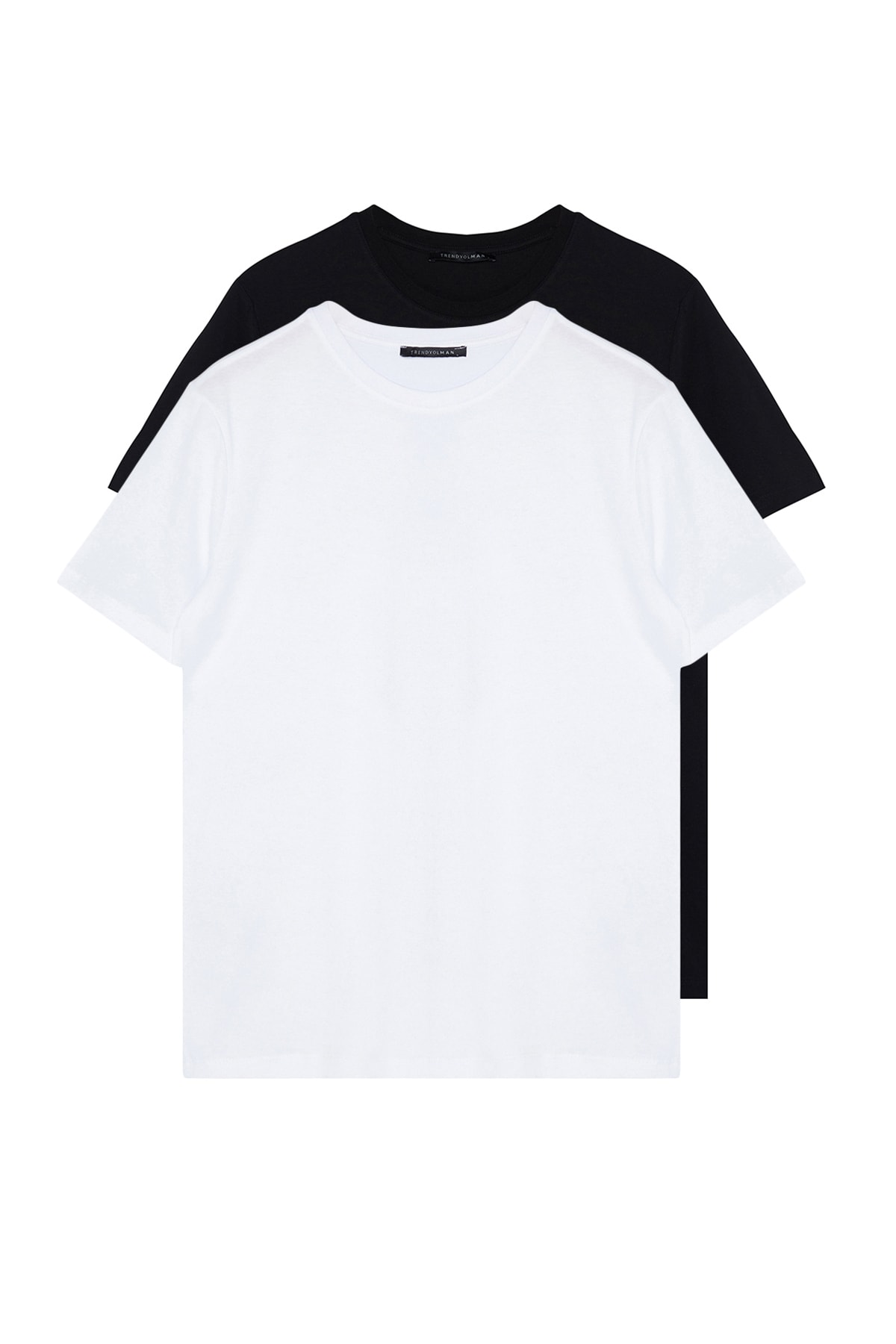 Levně Trendyol černo-bílá pánské basic slim fit 100% bavlna 2-balení tričko s krátkým rukávem s výstřihem
