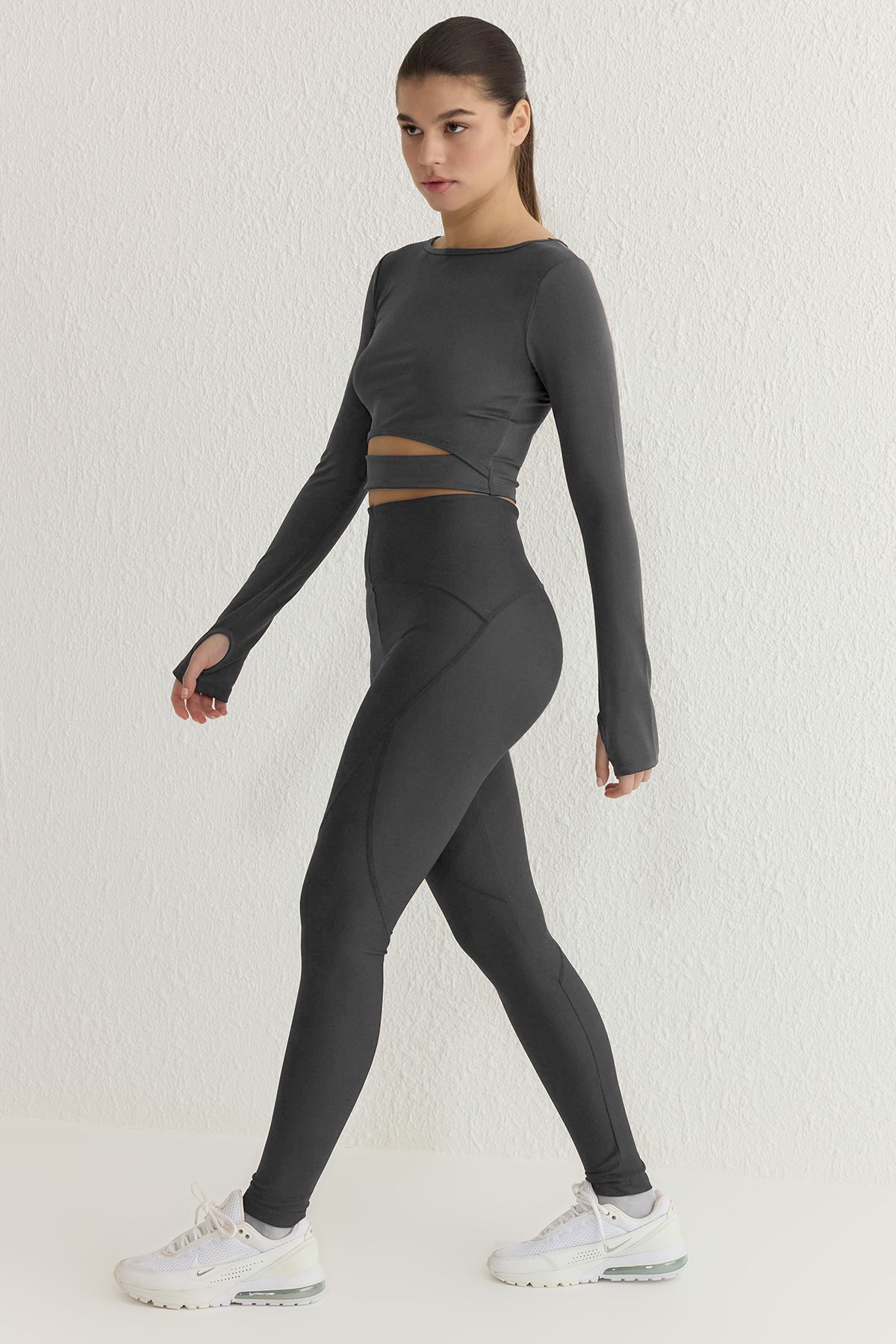 Trendyol Dark Anthracite Compression po celé délce Pletené sportovní punčocháče