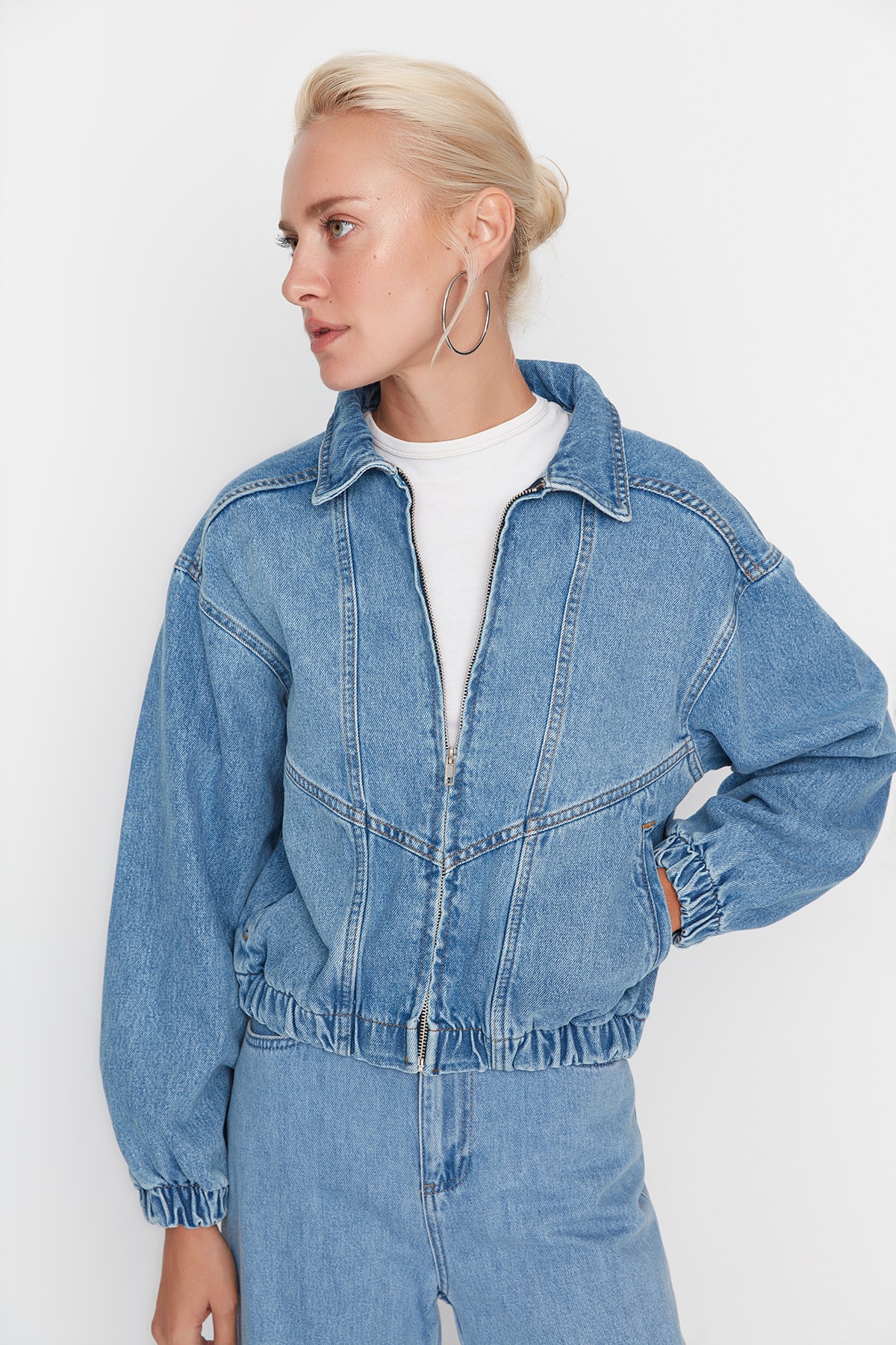 Jachetă denim Trendyol Blue Bomber