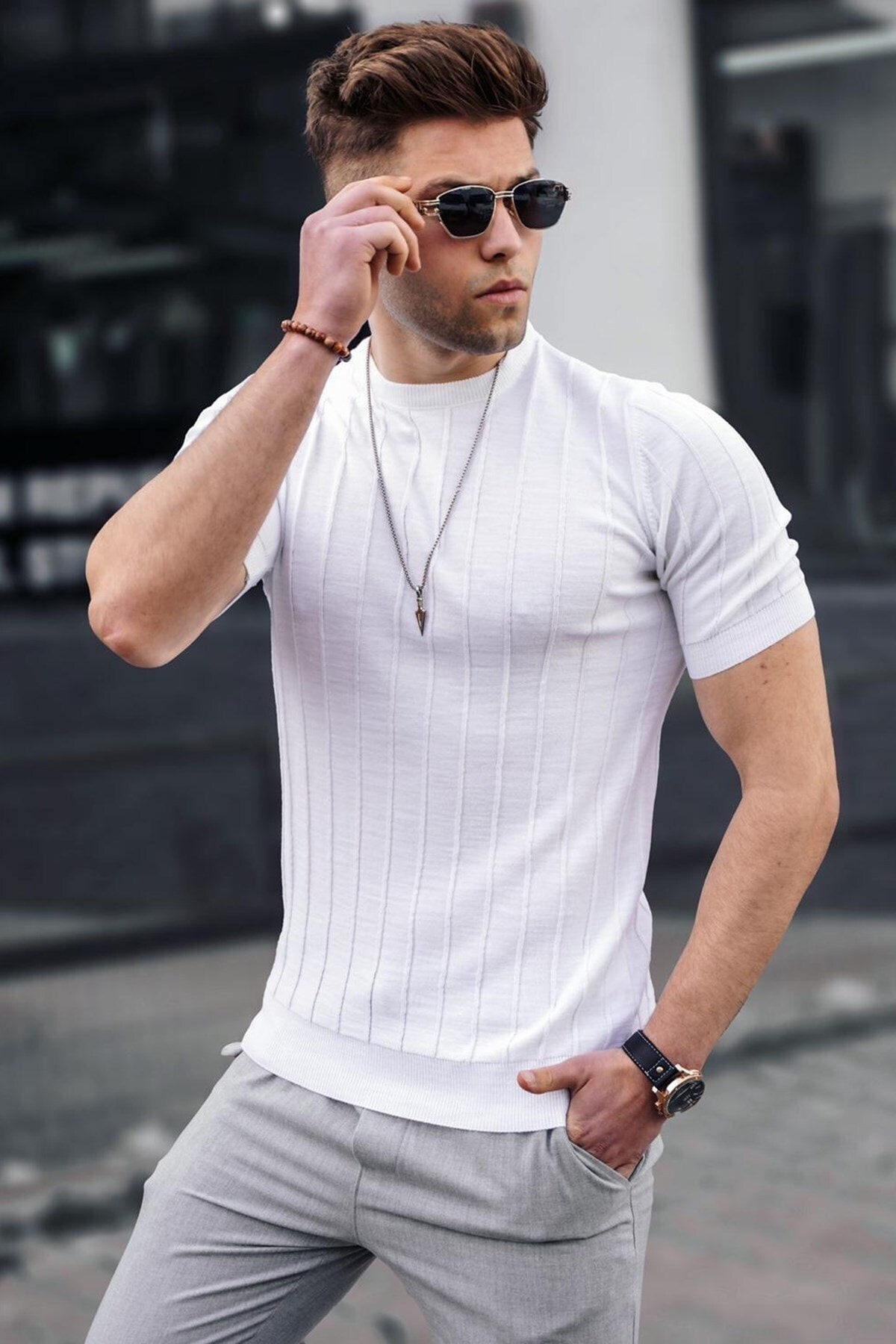 Levně Madmext Men's White T-Shirt 5684