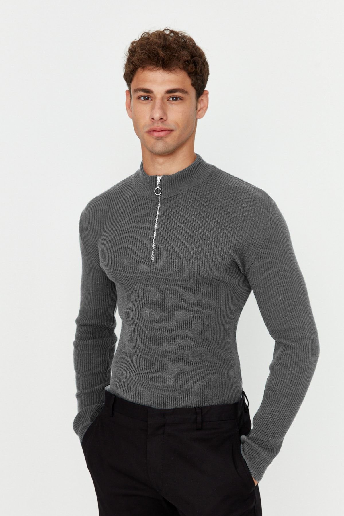 Trendyol Smoked Fitted Half Turtleneck Plain Knitwear Sweater