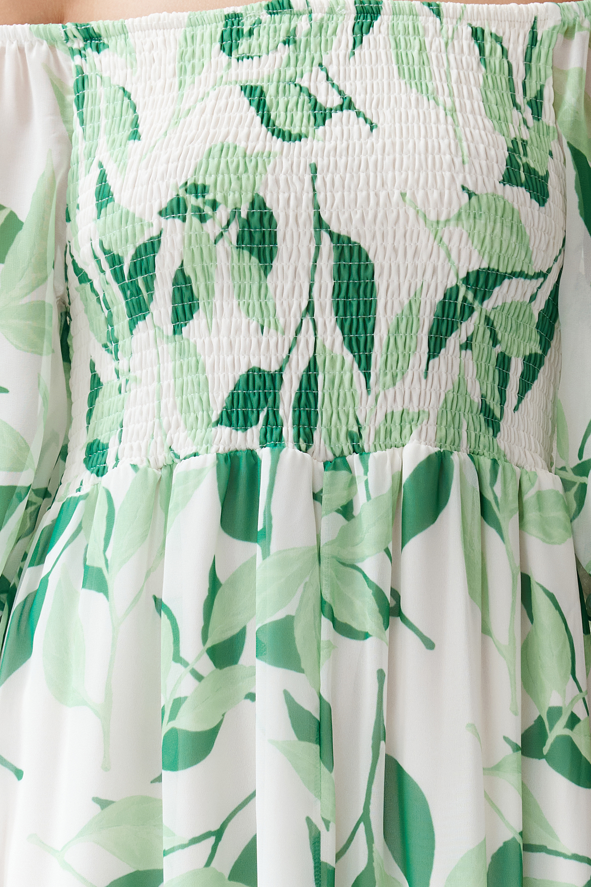 Trendyol Madonna Collar Chiffon Maxi Woven Dress with Green Floral Skirt Opening at the Waist