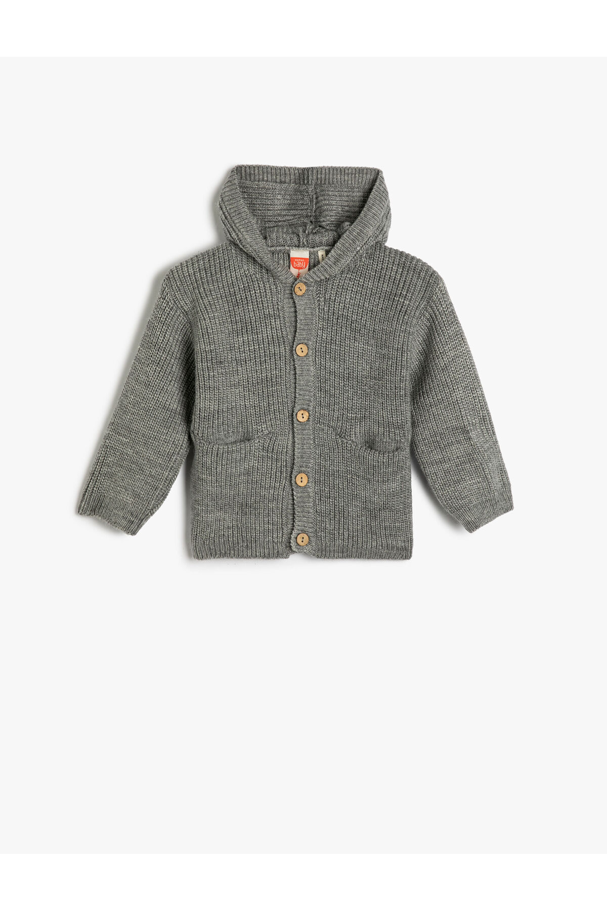 Koton Hooded Knitted Cardigan Button Closure with Pocket Detail