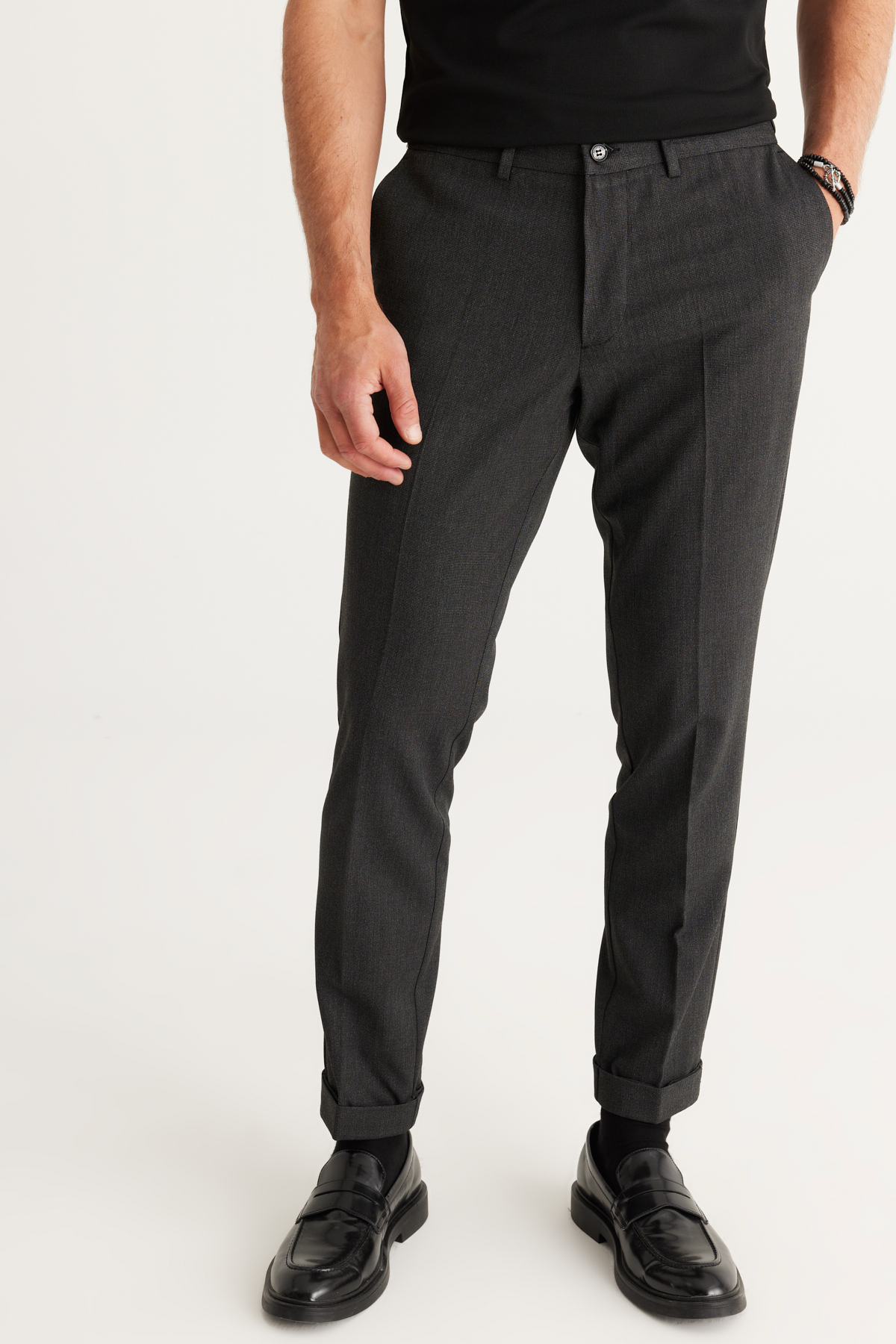 ALTINYILDIZ CLASSICS Men's Gray Slim Fit Slim Fit Elastic Waist Flexible Classic Fabric Trousers