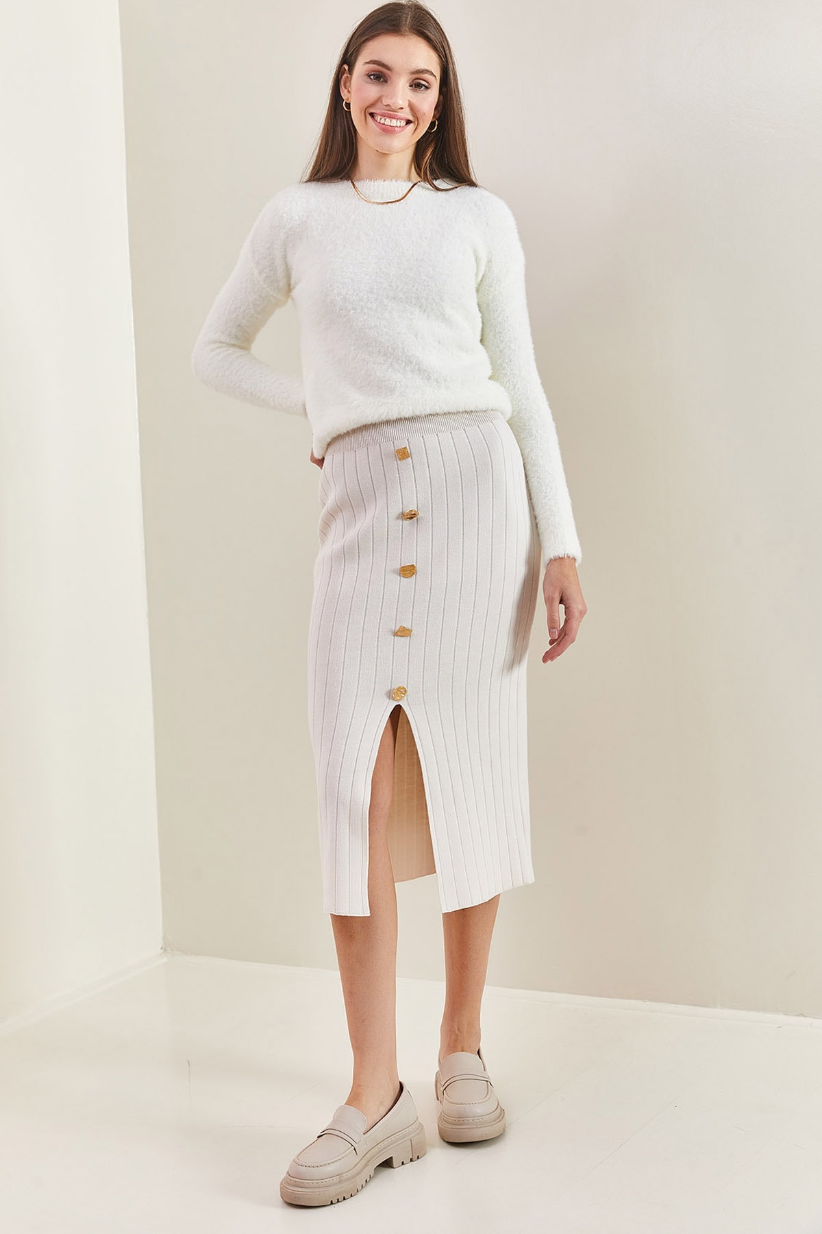 Levně Bianco Lucci Women's Buttoned Knitwear Skirt