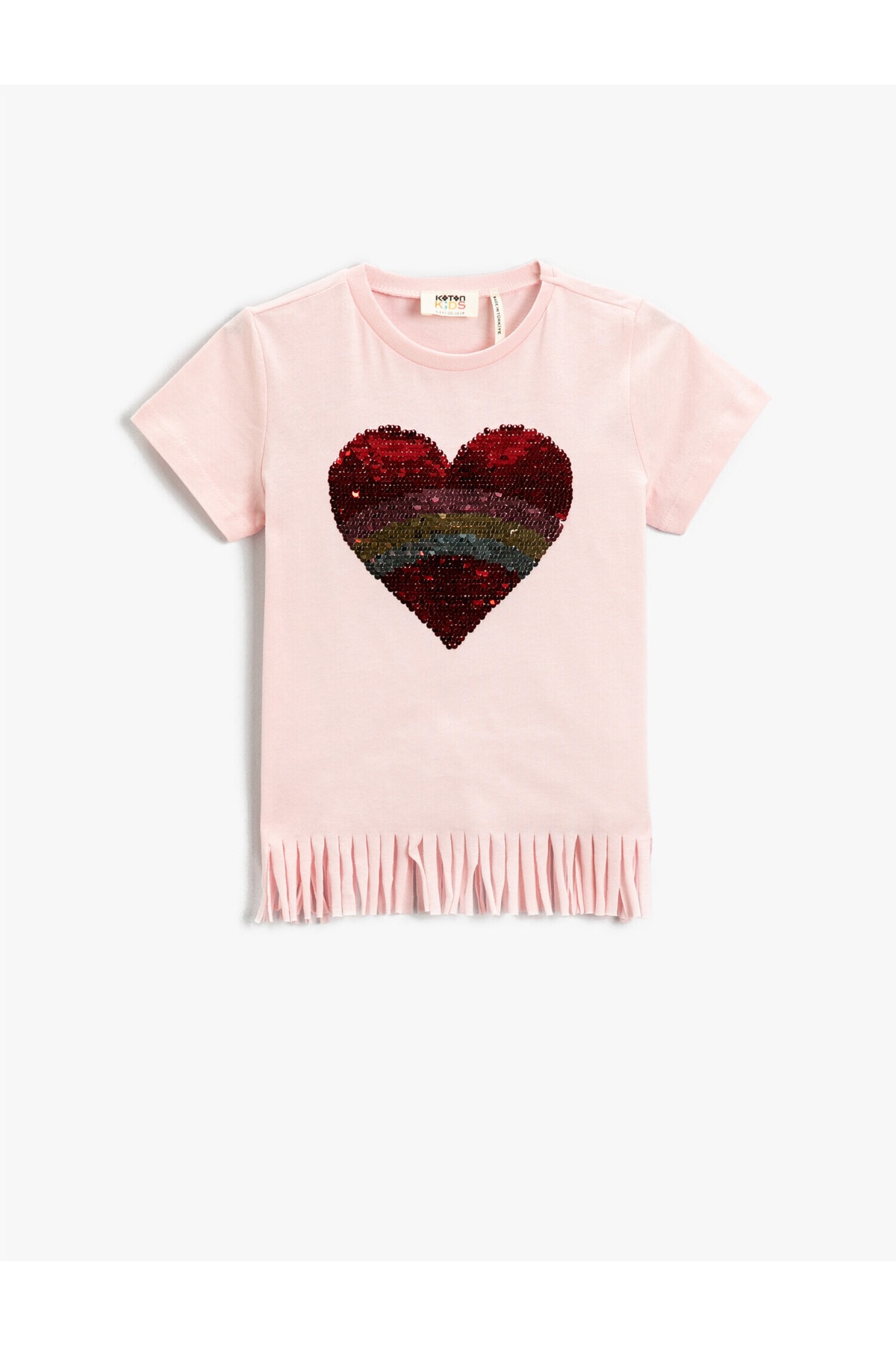 Koton Reversible Sequin Sequined T-Shirt with Tassels Short Sleeves Cotton.