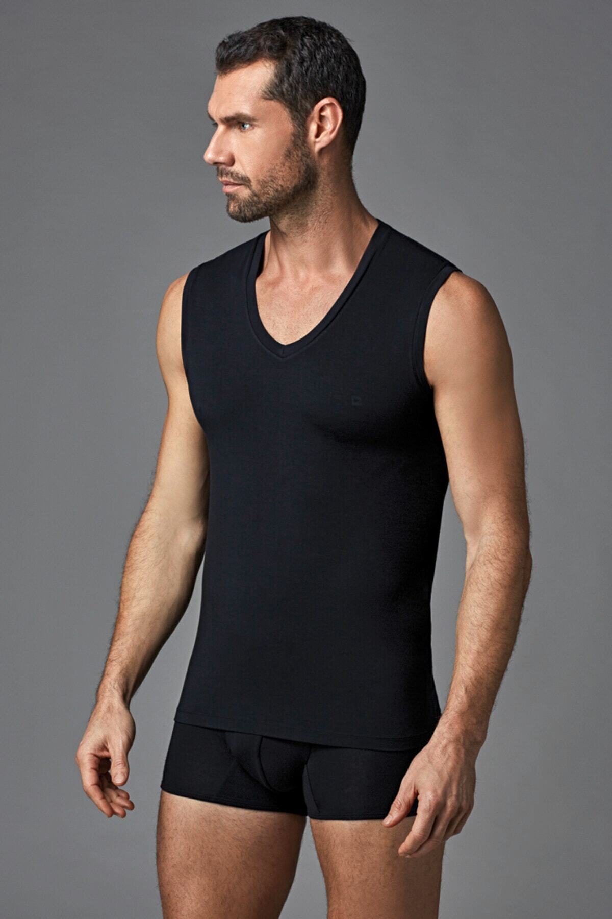 Levně Dagi Men's Black V-Neck Micro Modal Sleeveless Undershirt