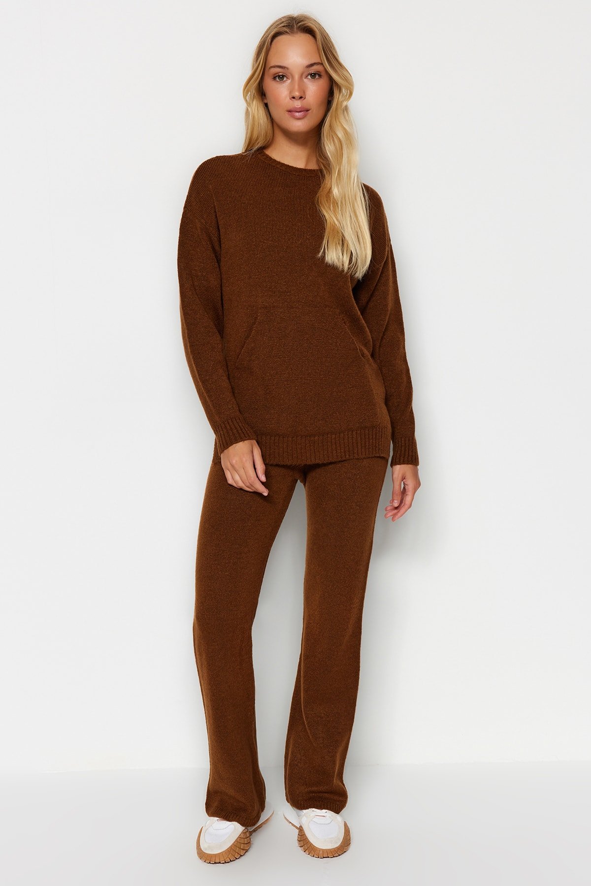 Trendyol Brown Soft Textured Basic Knitwear Top-Top Set