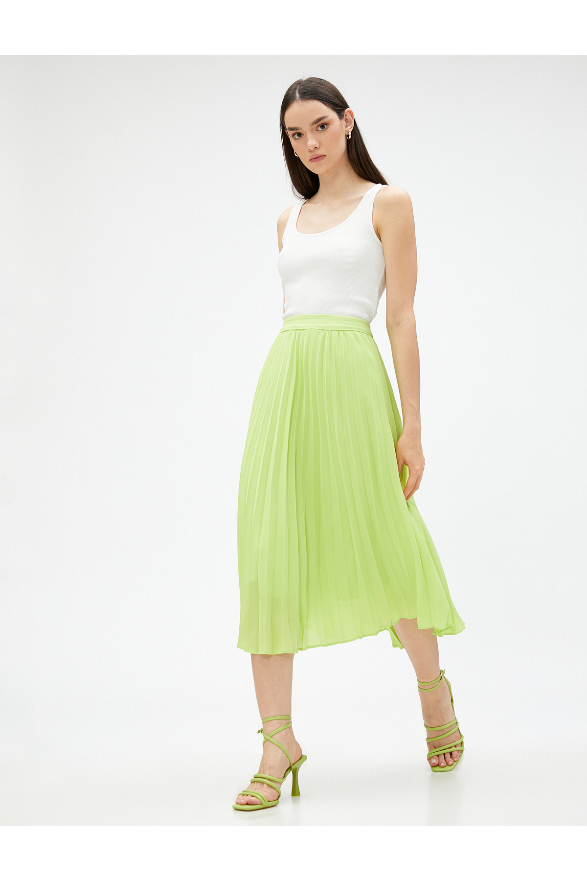 Koton Pleated Skirt Midi Length Chiffon Elastic Waist
