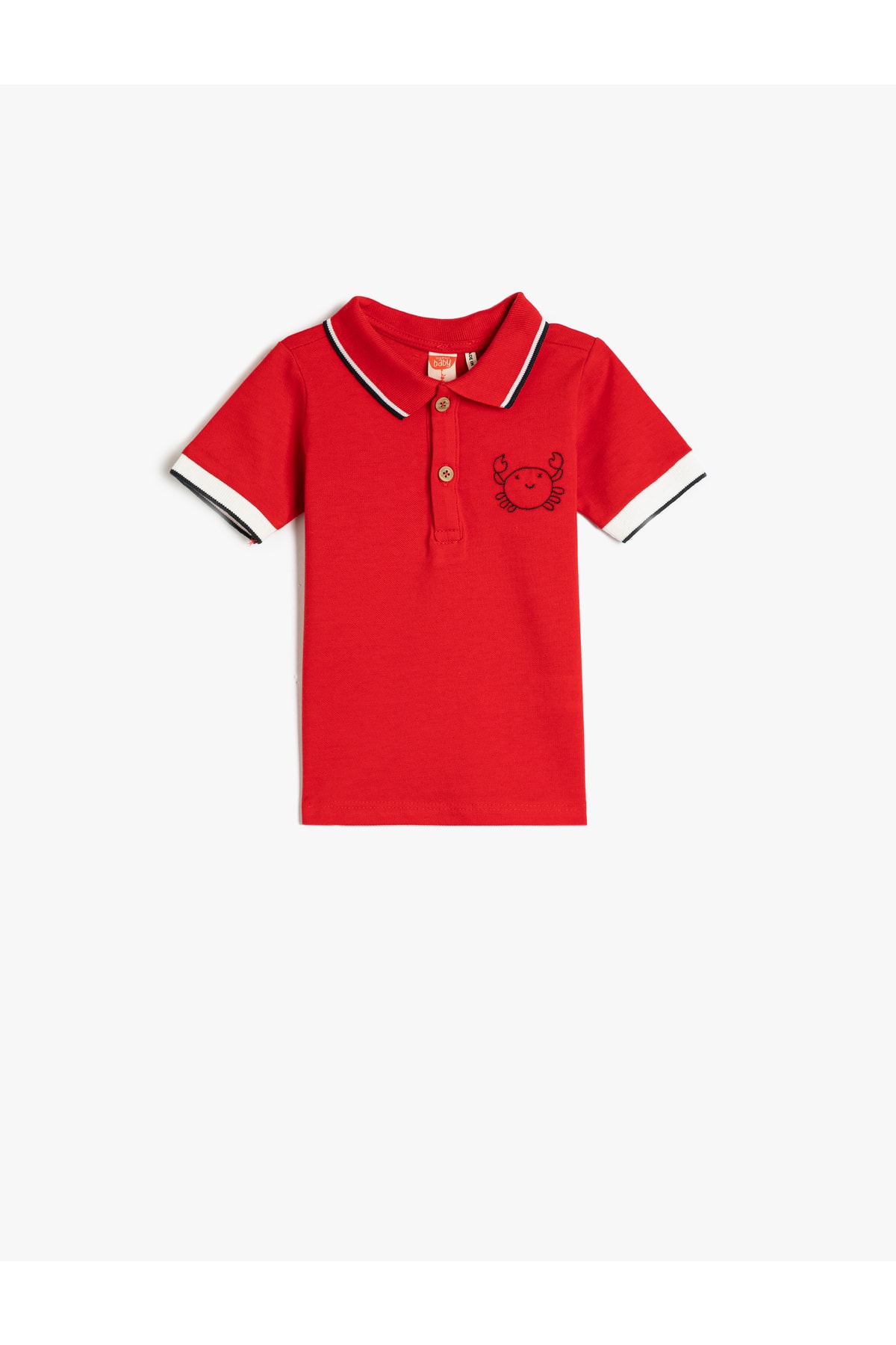 Koton Polo T-Shirt with Short Sleeves and Buttons with Crab Embroidered Detail.