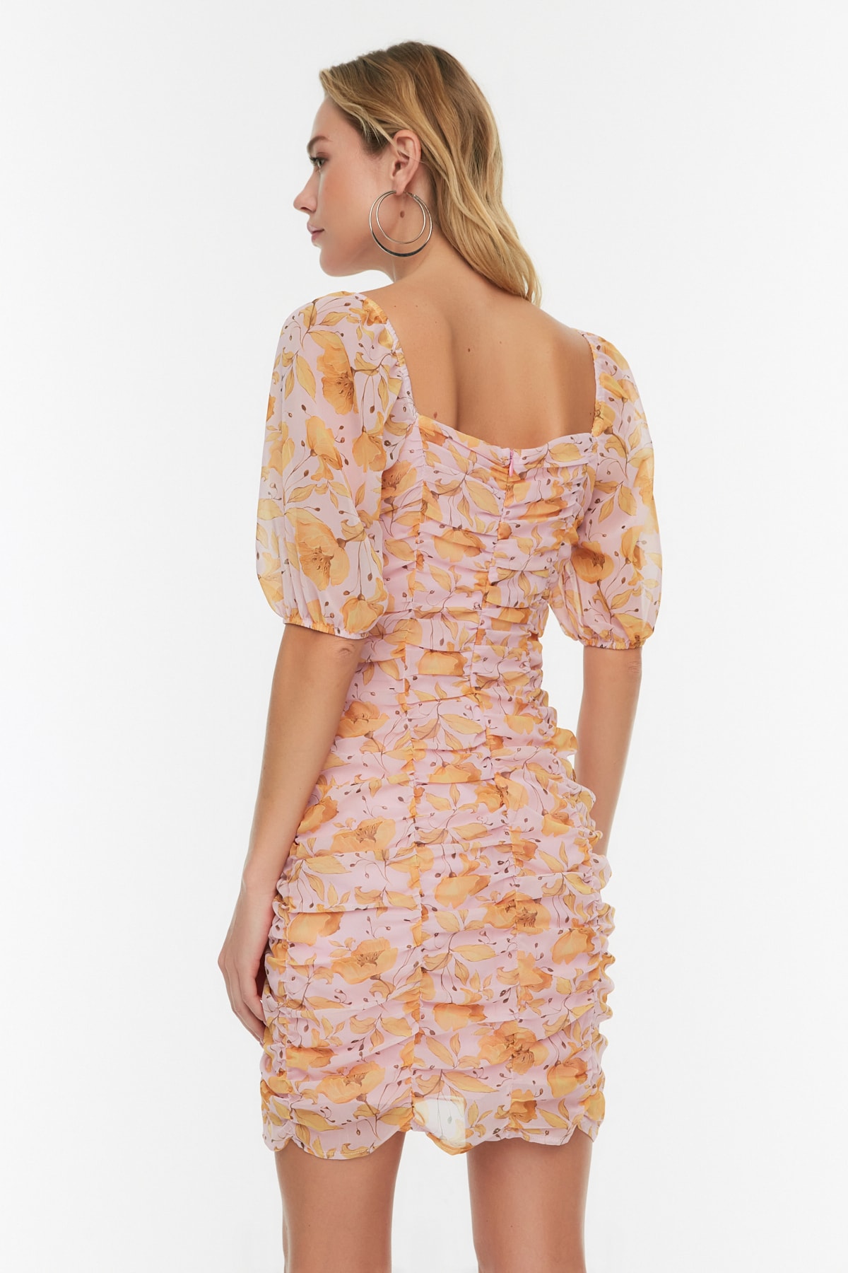 Trendyol Lilac Drape Detailed Floral Print Dress