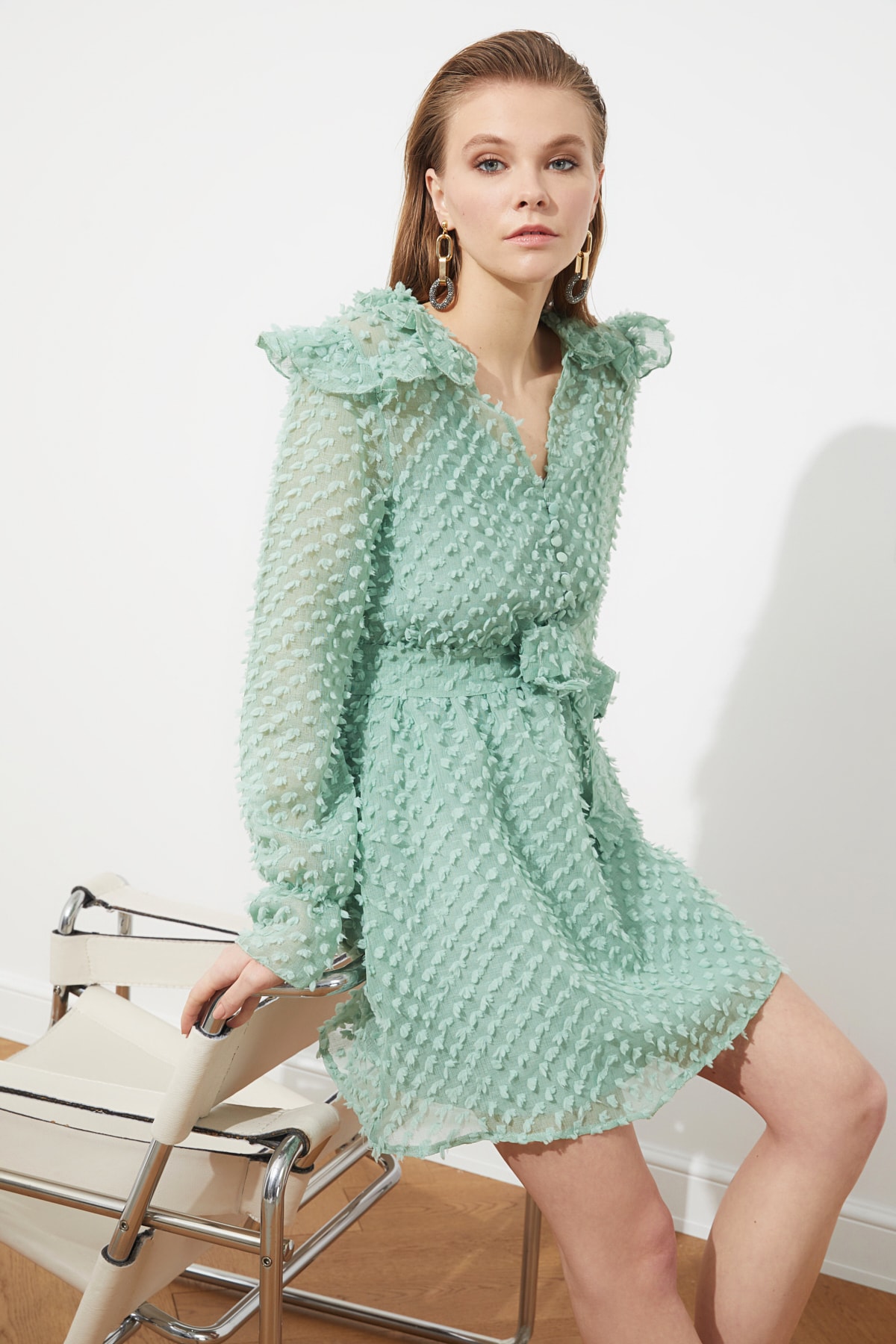 Trendyol Mint tridimensionale Fabric recomandate Rochie