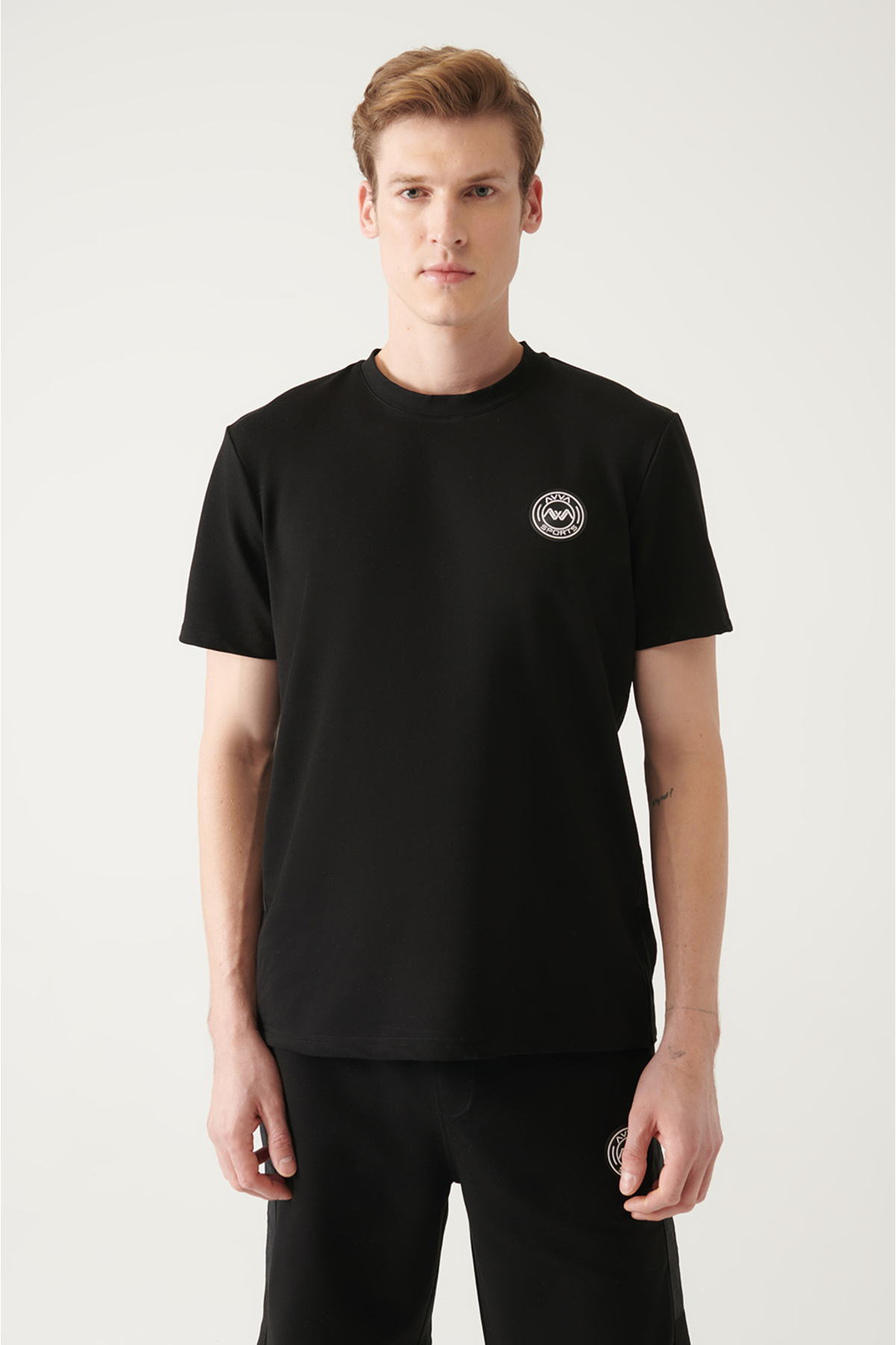 Levně Avva Men's Black Crew Neck Printed Cotton Regular Fit T-shirt