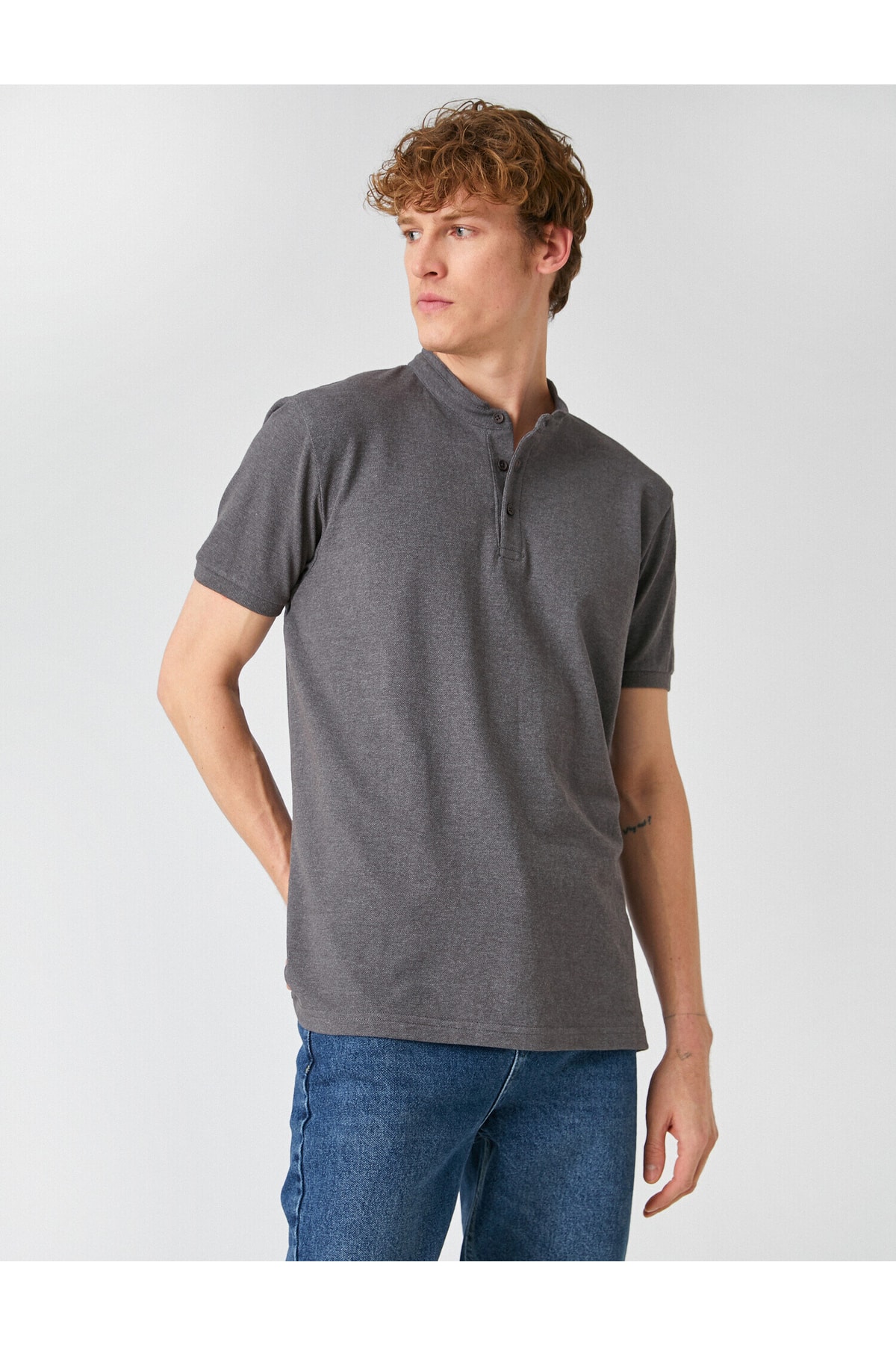 Koton Polo T-shirt - Gray - Fitted