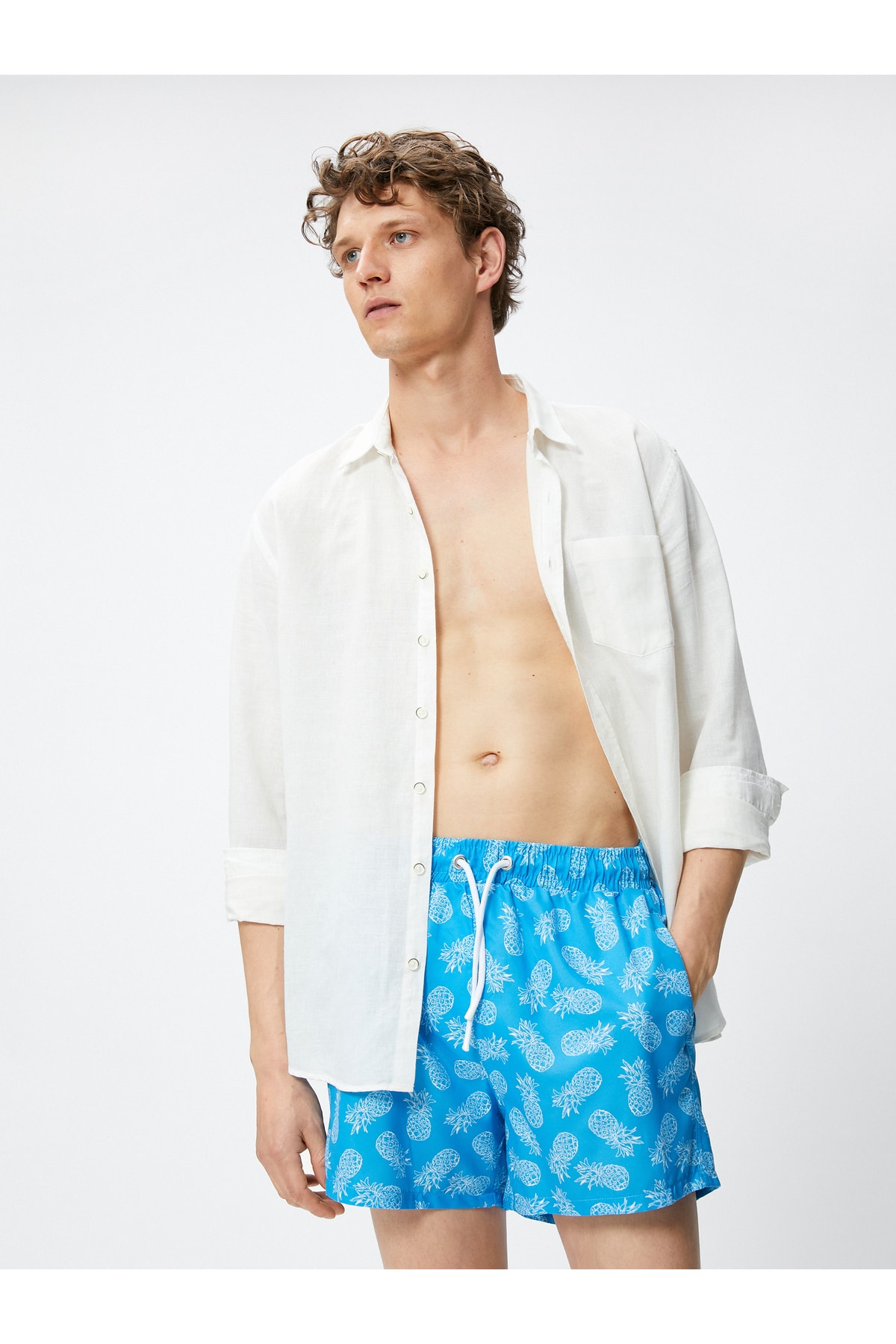 Koton Short Swim Shorts Pineapple Printed, Waist Lace, Pocket