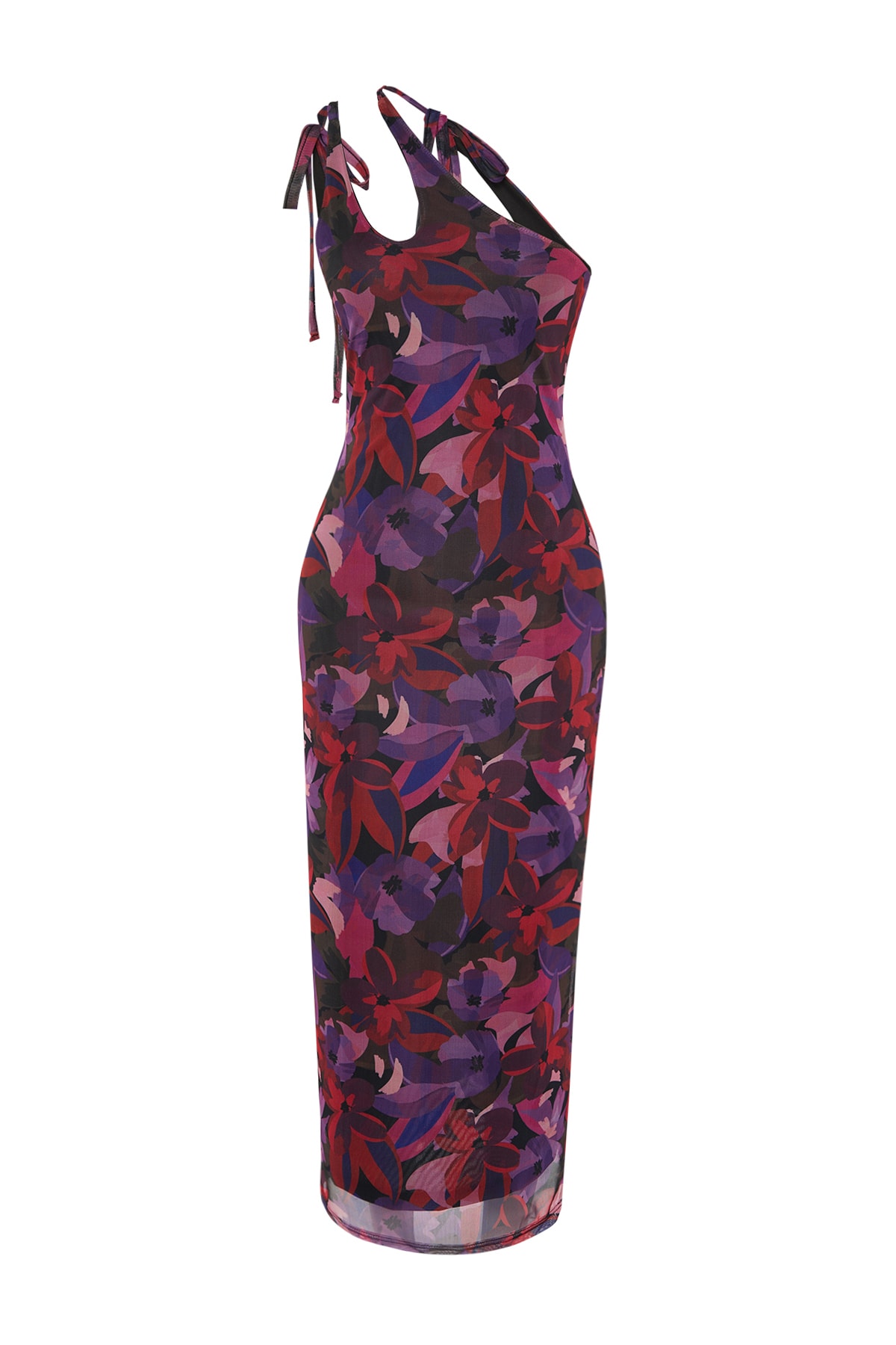 Trendyol Multicolor Asimetric Guler Tulle Captusit, Cromat Rochie Maxi