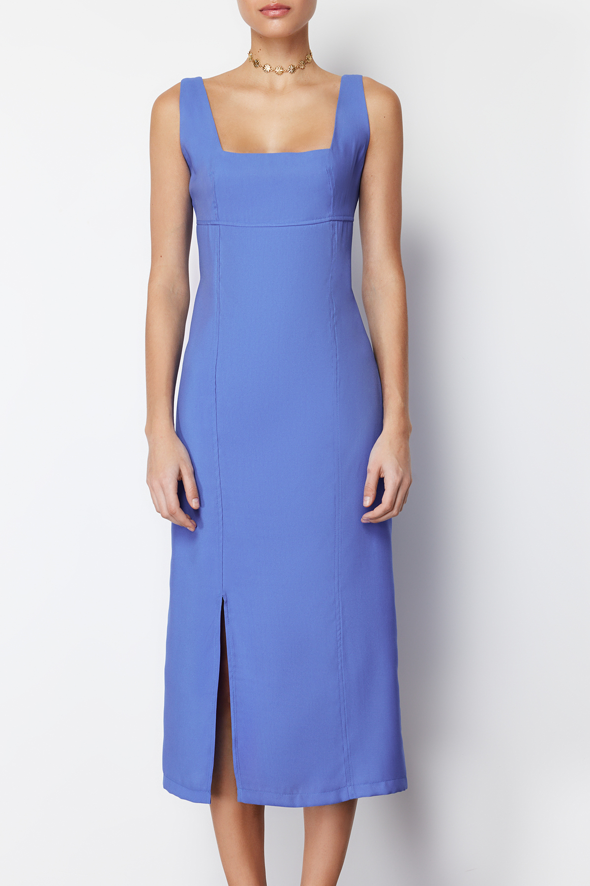 Trendyol Indigo A-line Square Collar Slit Strap Midi Woven Dress
