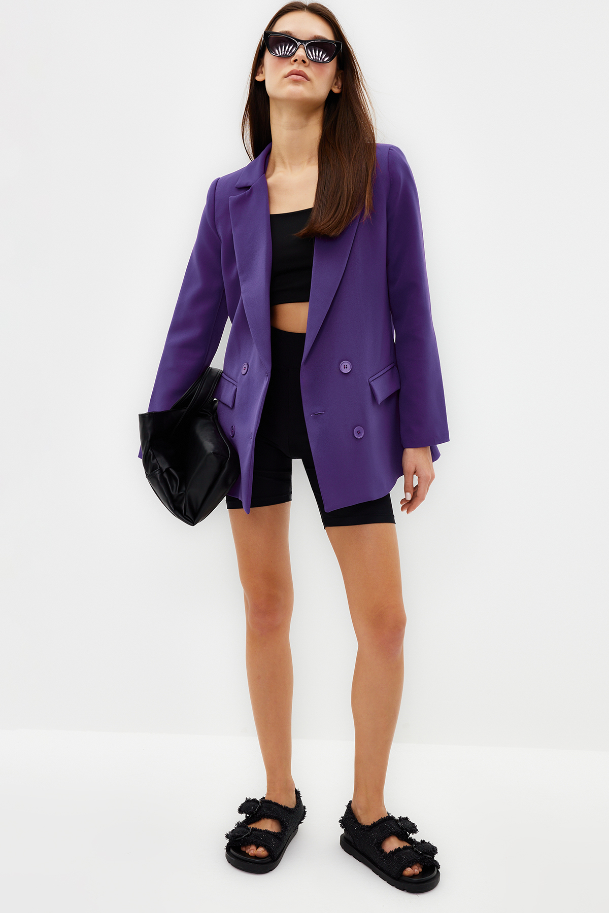 Levně Trendyol Purple Regular Lined Double Breasted Closure Woven Blazer Jacket