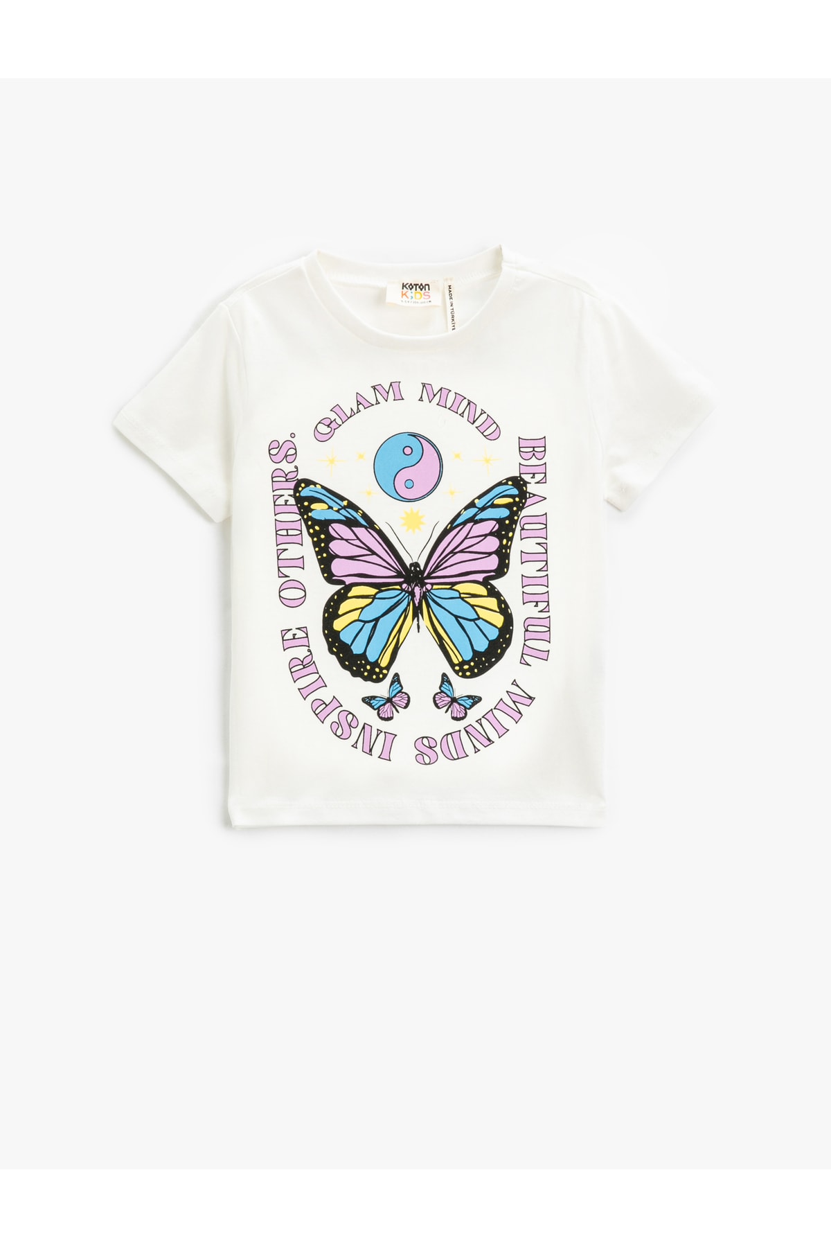 Levně Koton Butterfly Printed Cotton T-Shirt Short Sleeved Crew Neck