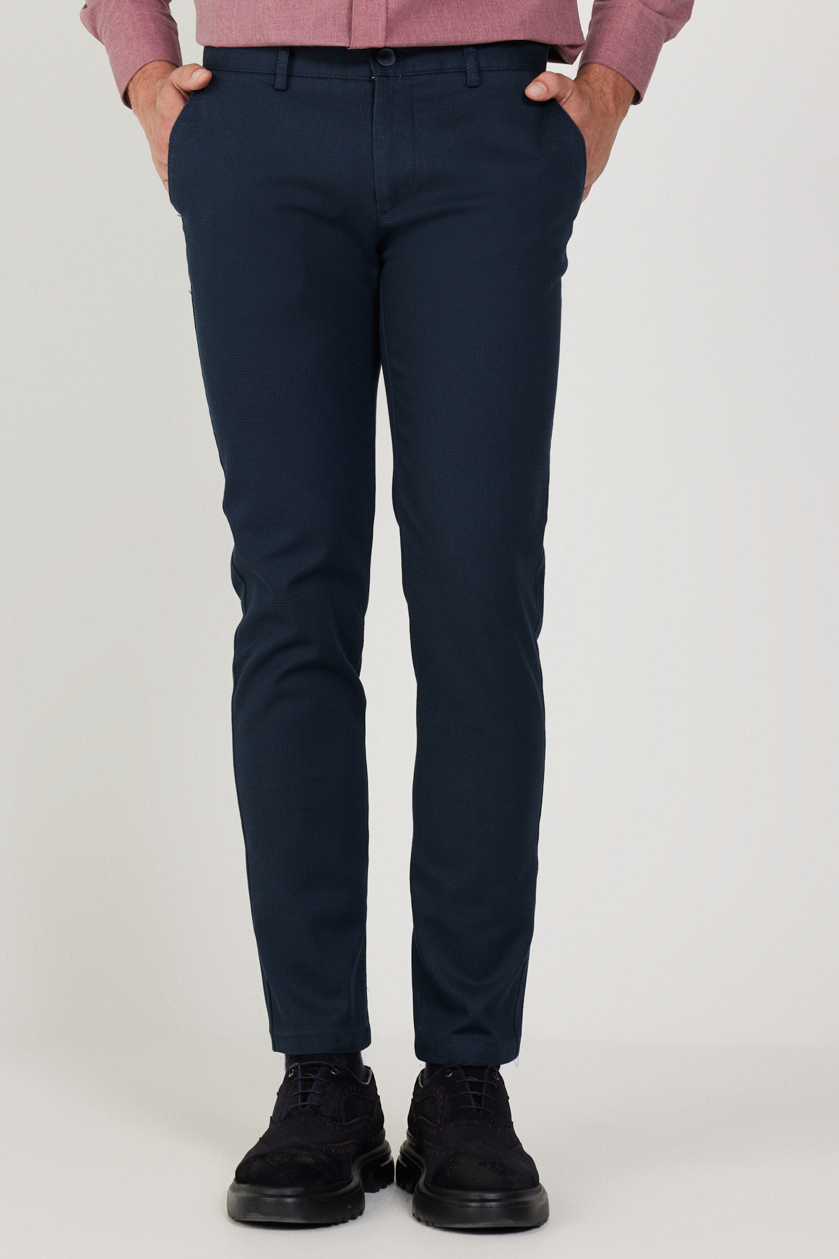 ALTINYILDIZ CLASSICS Men's Navy Blue Slim Fit Slim Fit Cotton Flexible Comfort Dobby Trousers