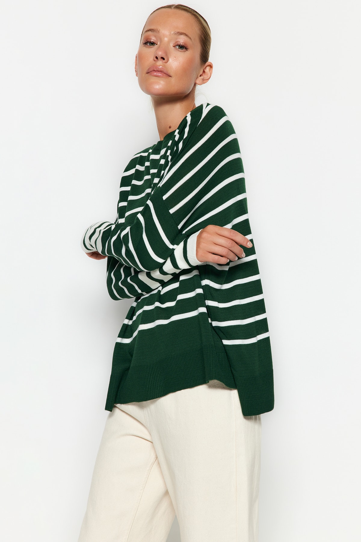 Trendyol Emerald Basic Striped Knitwear Sweater
