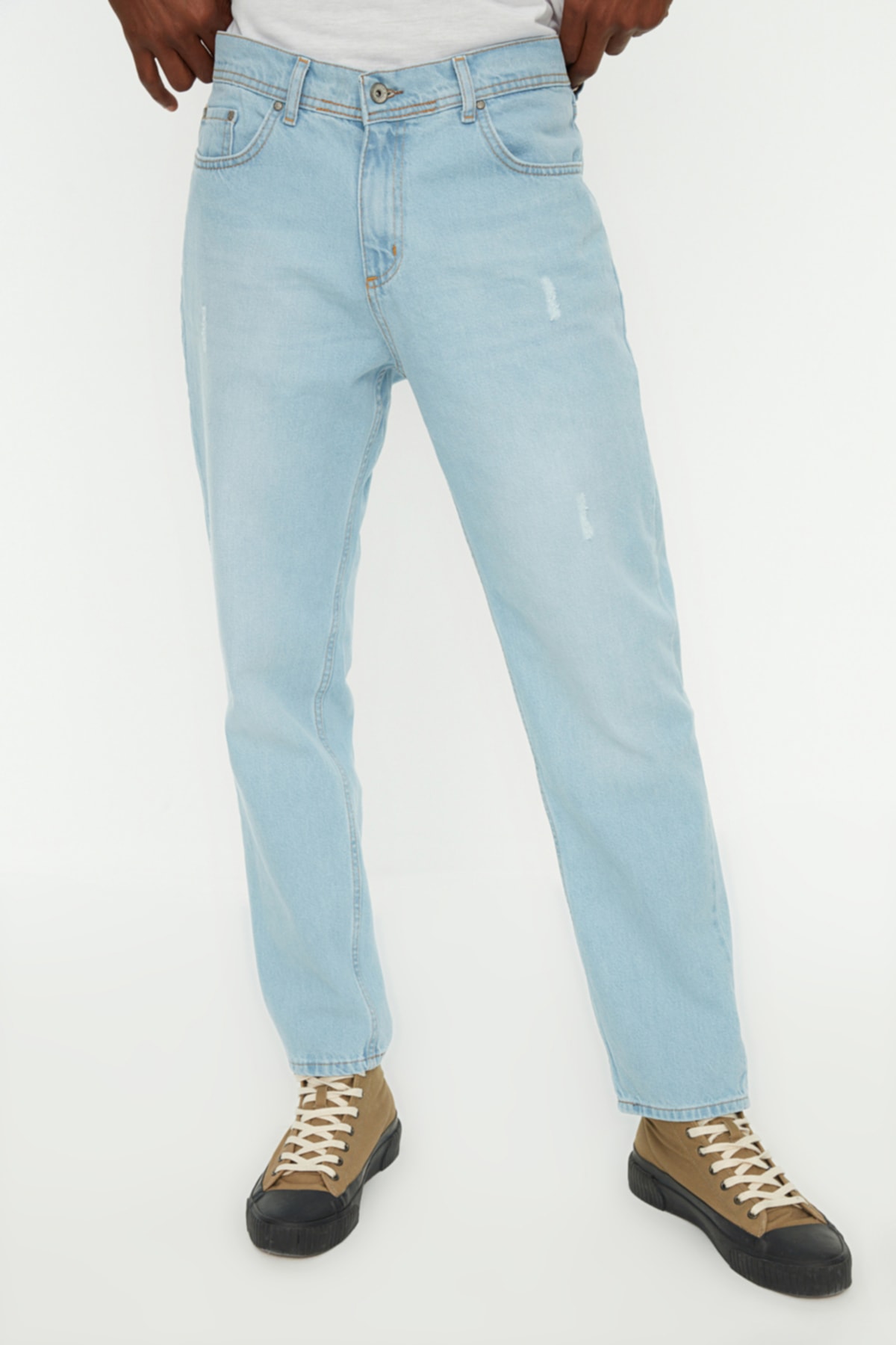 Trendyol Сині чоловічі зруйновані джинси Relax Fit