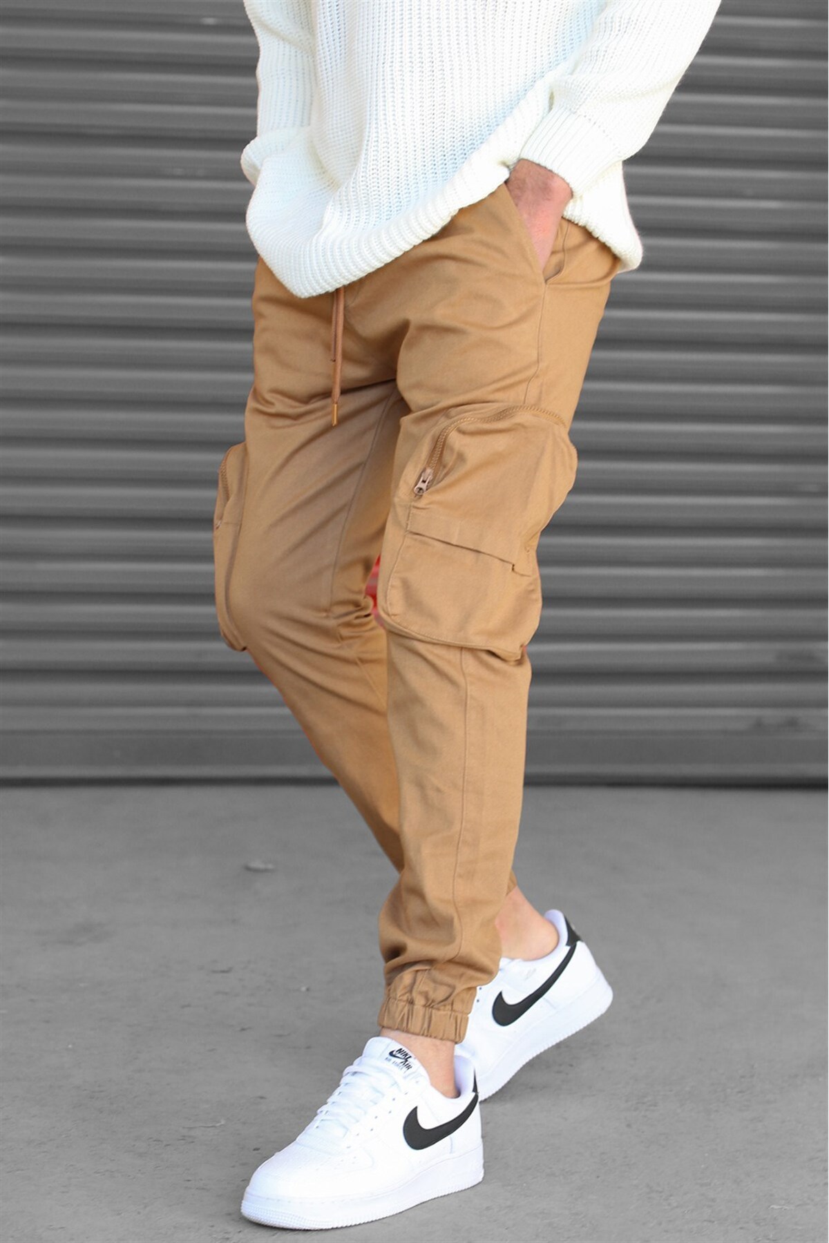 Levně Madmext Men's Brown Slim Fit Cargo Pocket Trousers 5704