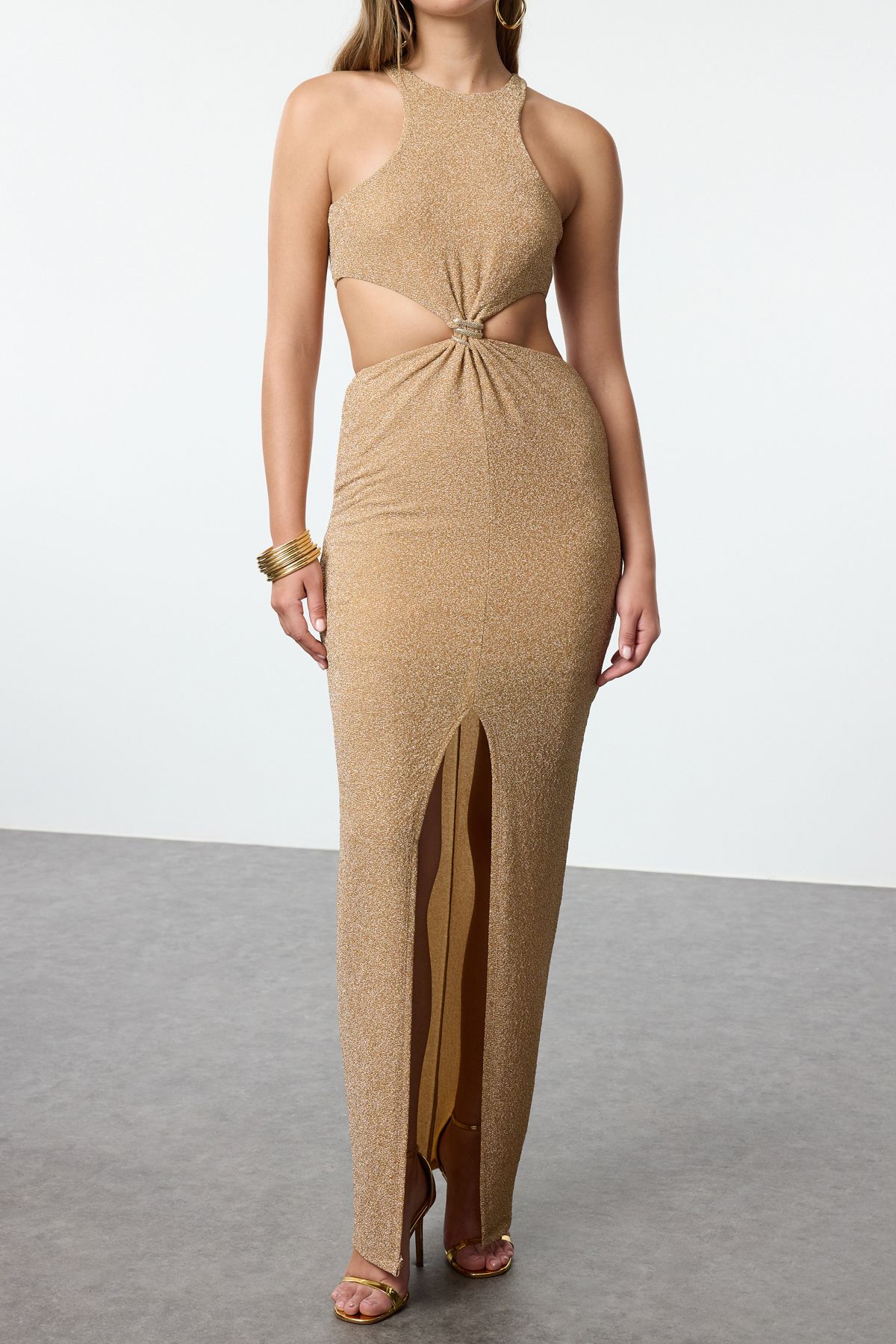Trendyol X Zeynep Tosun Golden Snake Accessory Gleaming Long Night Evening Dress &amp; Graduation Dress