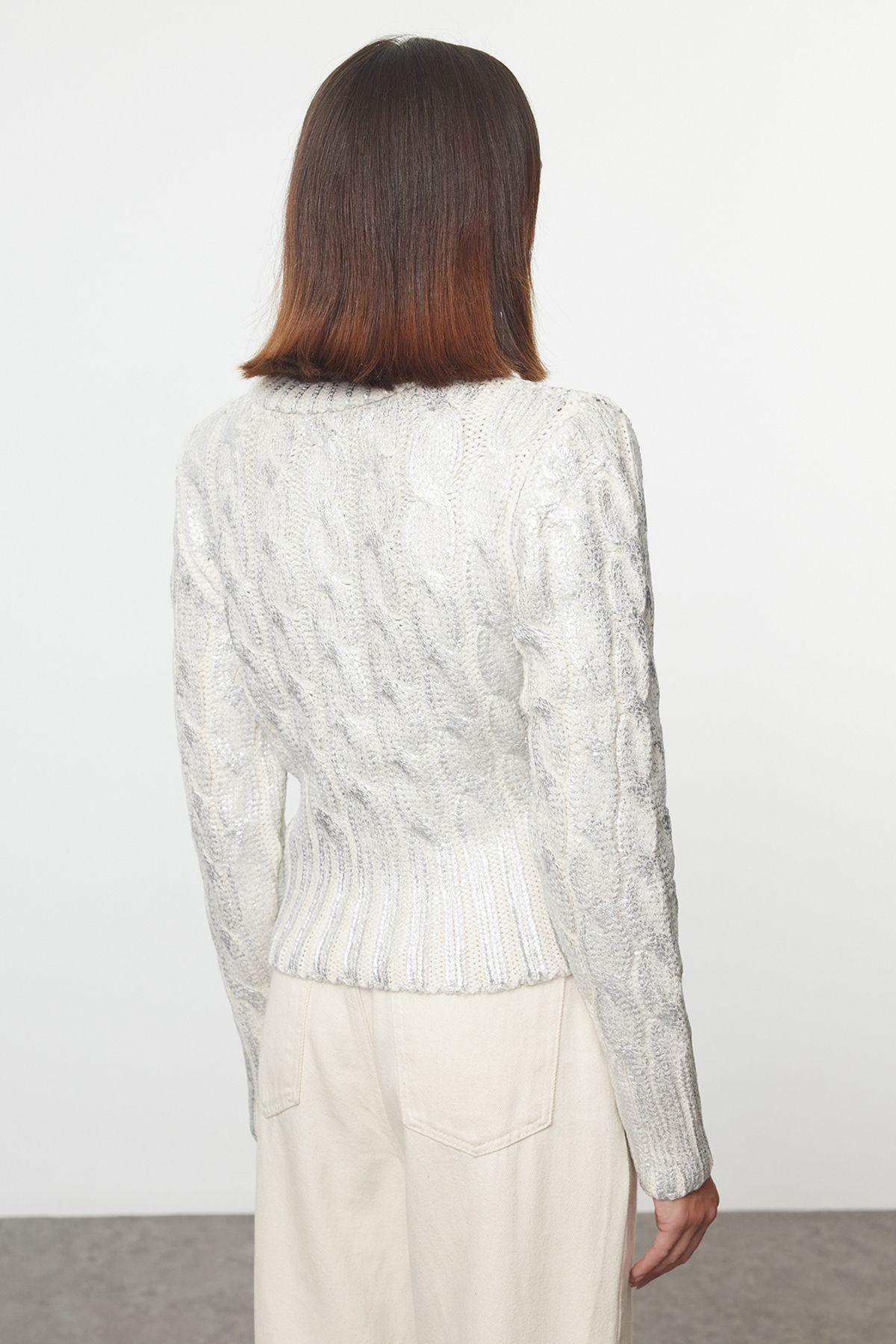 Trendyol Stone Wide Pattern Foil Printed Knitwear Sweater