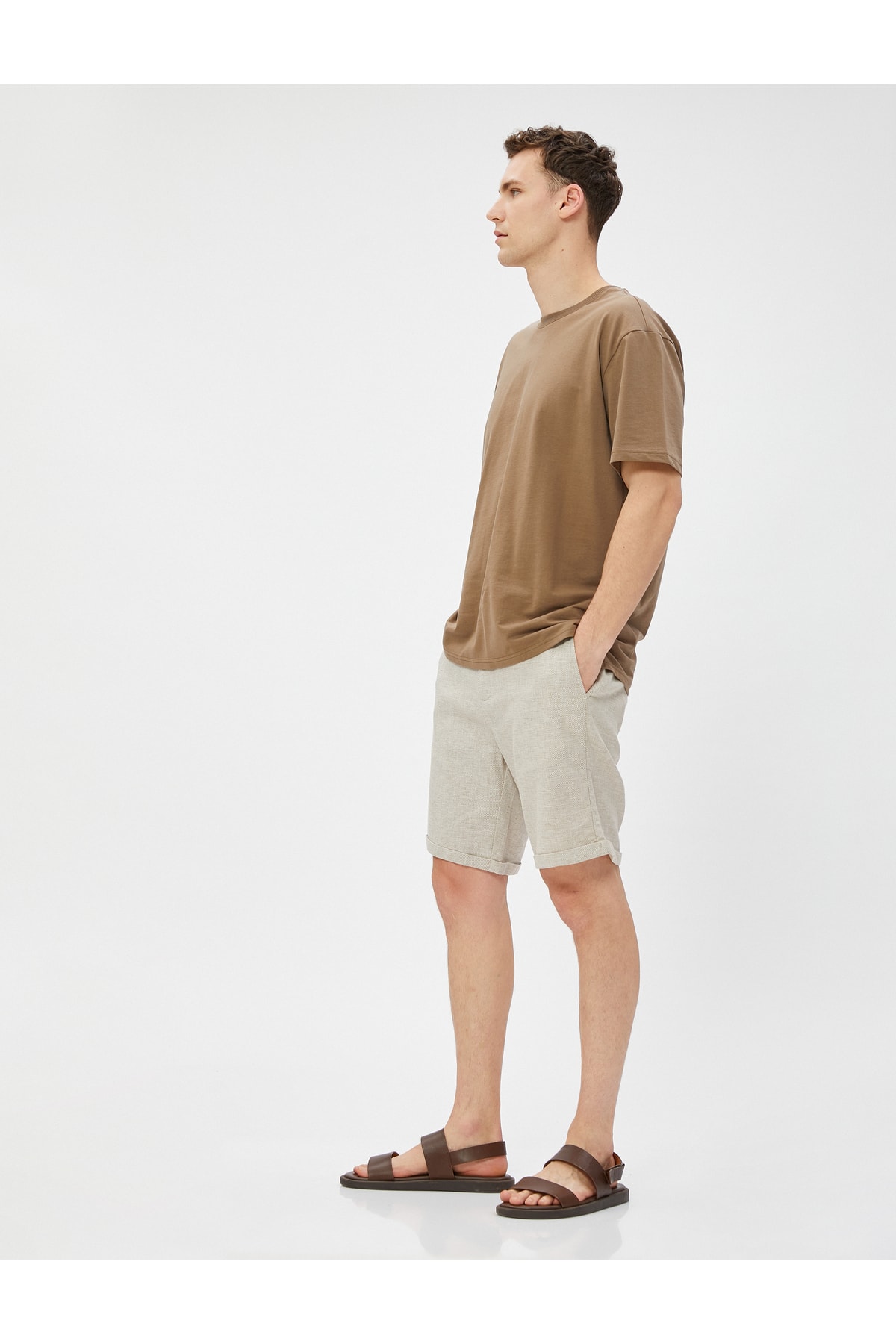 Koton Linen Blend Shorts with Button Detail and Pockets