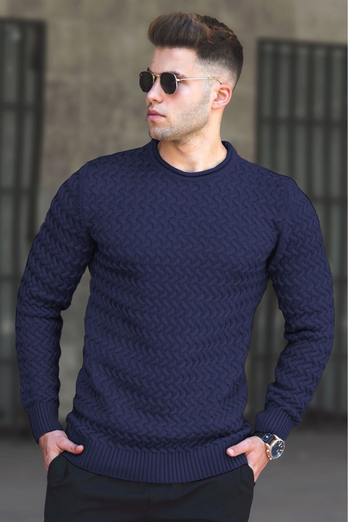 Levně Madmext Men's Navy Blue Sweater 5174