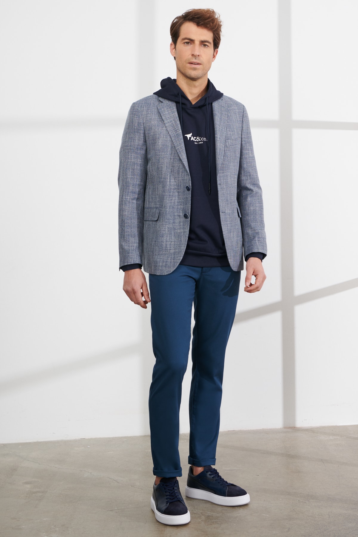Levně ALTINYILDIZ CLASSICS Men's Blue Comfort Fit Relaxed Cut Mono Collar Patterned Blazer Jacket