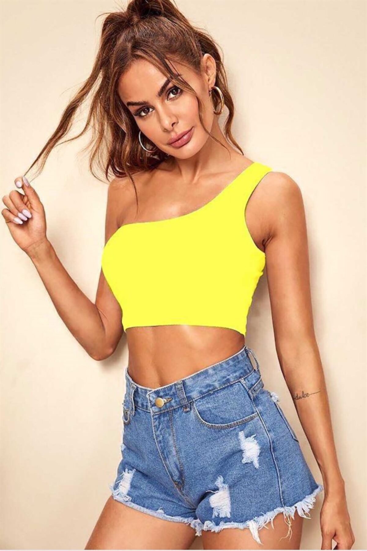 Madmext Mad Girls One-Shoulder Yellow Strap Bodybuilding Mg325