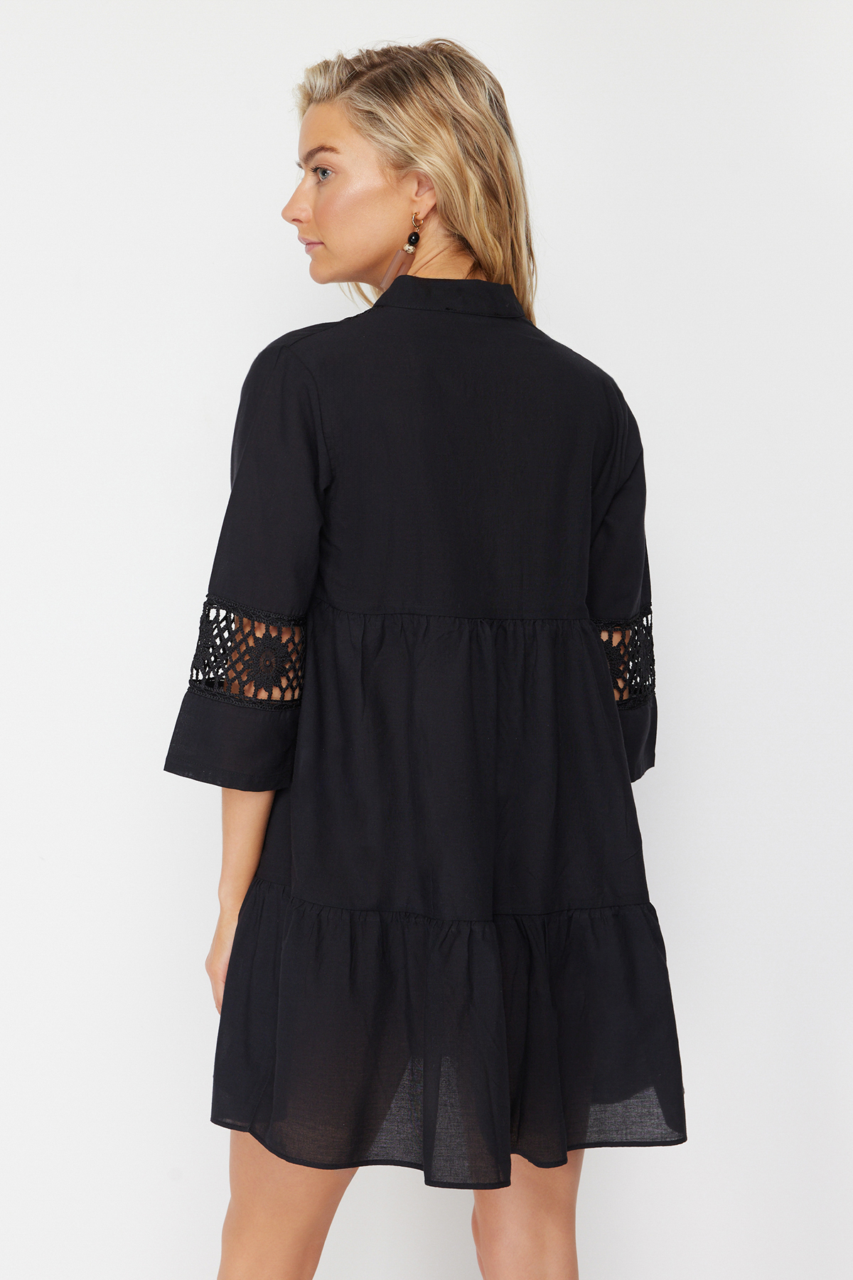 Trendyol Beige Mini Woven Lace Detailed 100% Cotton Beach Dress