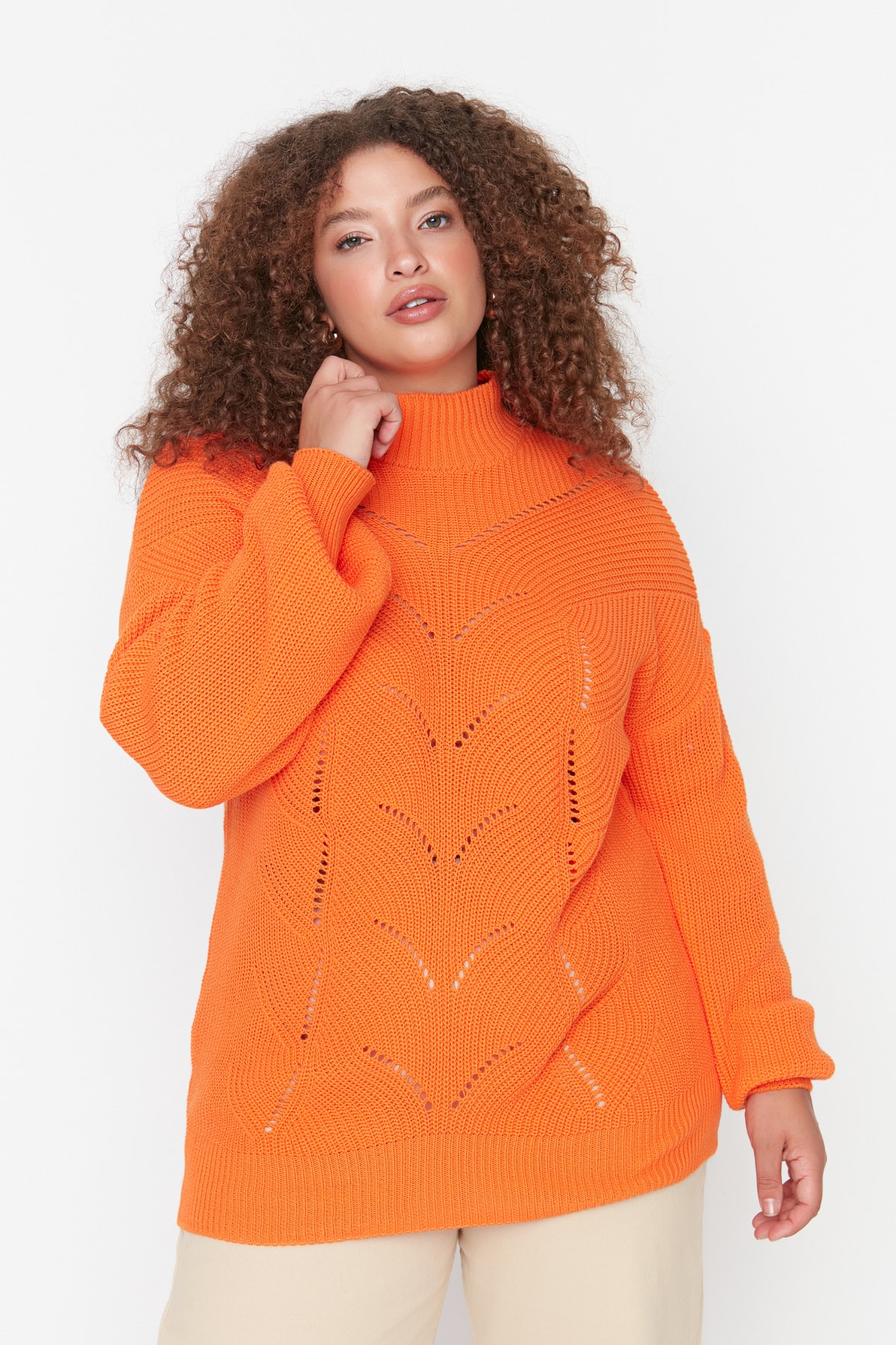 Trendyol Curve Plus Size Sweater - Orange - Regular fit