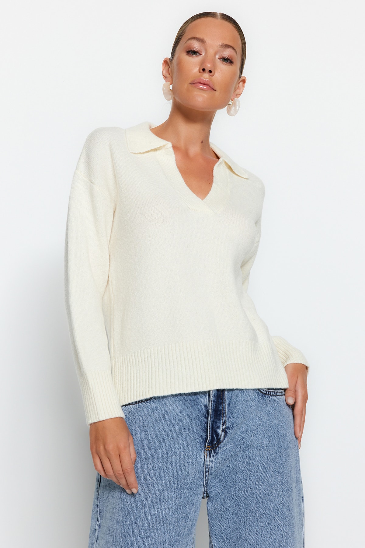 Trendyol Ecru Wool Polo Neck Knitwear Sweater