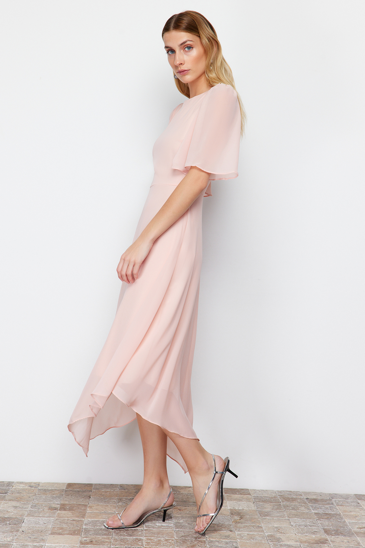 Trendyol Powder A-line Asymmetrical Skirt Chiffon Lined Midi Woven Dress