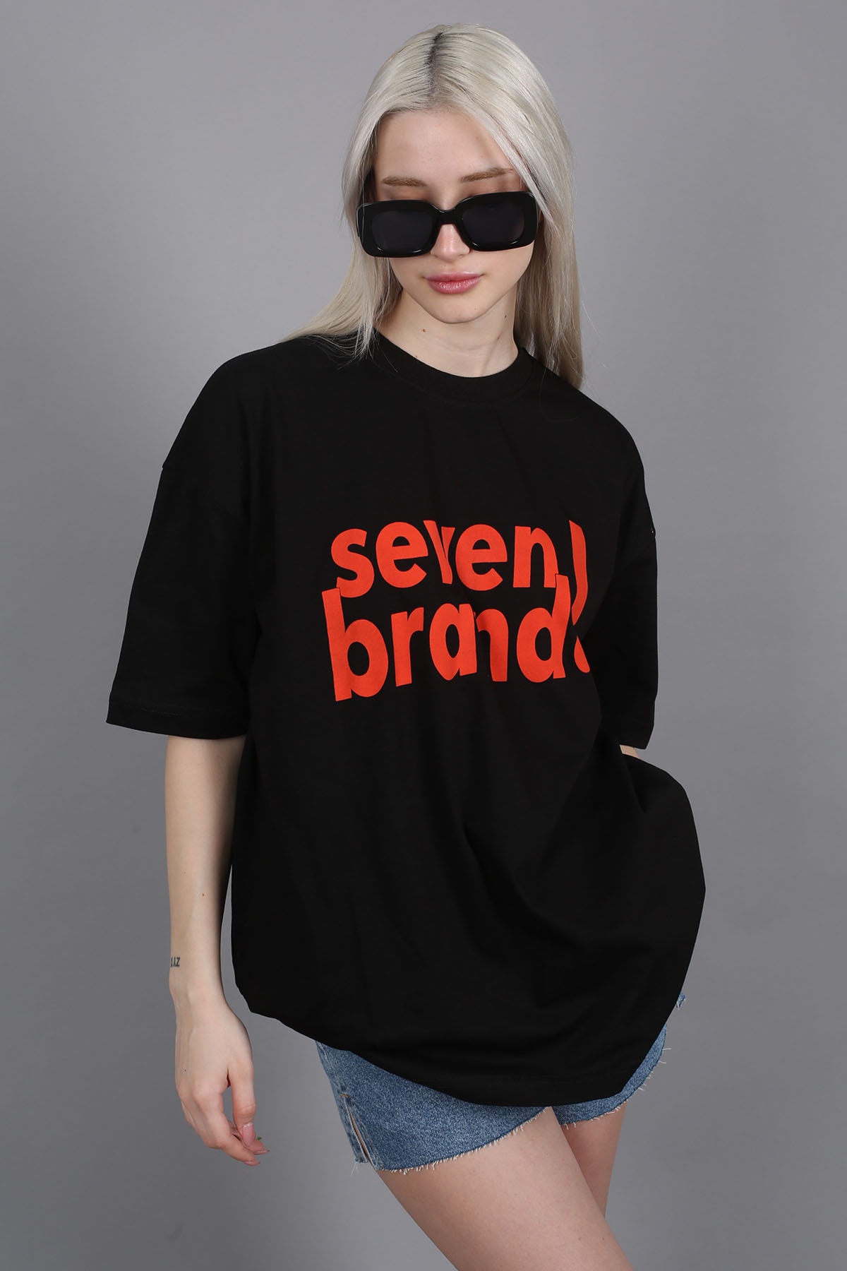 Levně Madmext Oversized Black Printed T-Shirt