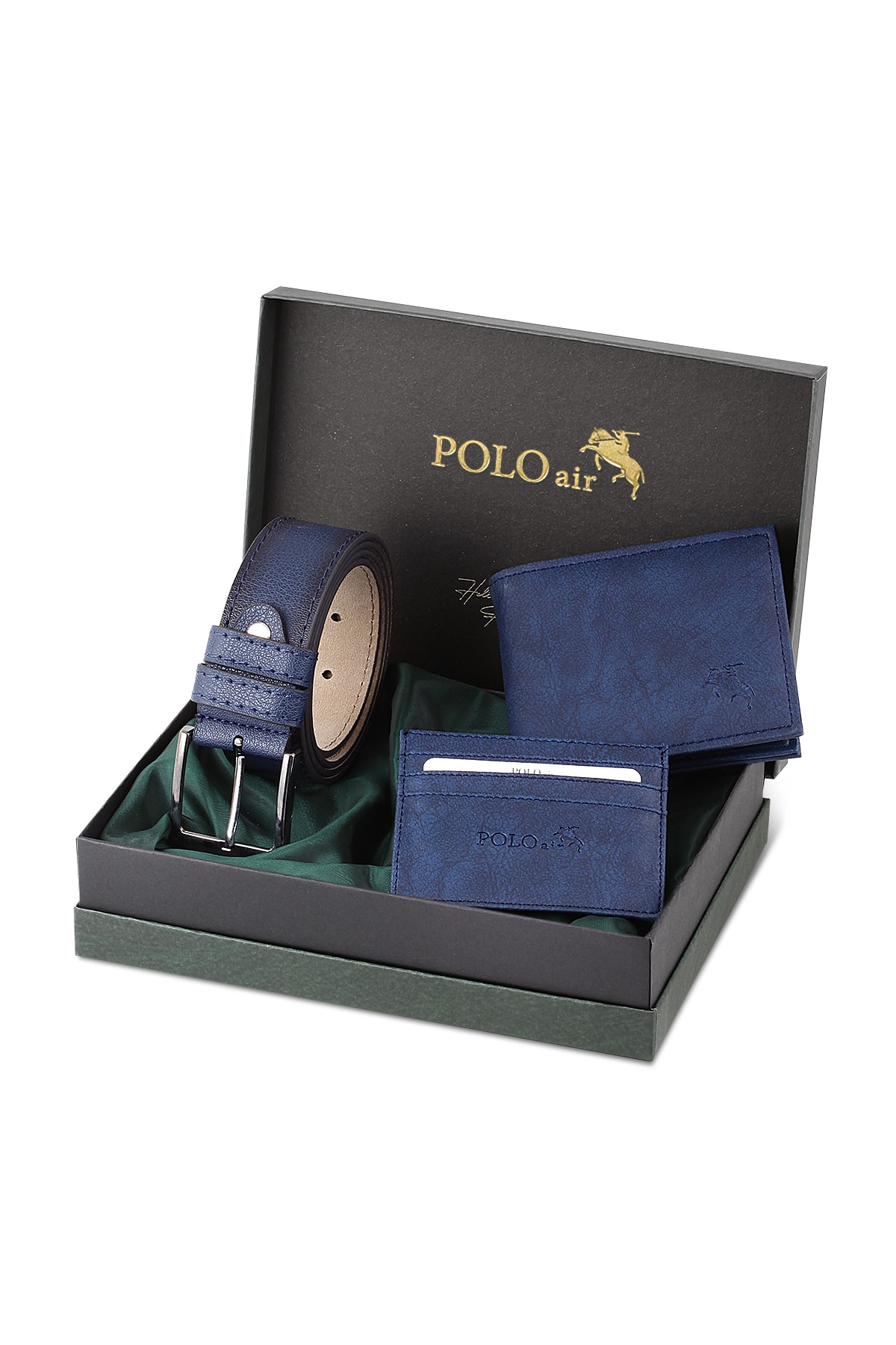 Polo Air Belt Wallet Card Holder Dark Blue Set In Gift Box