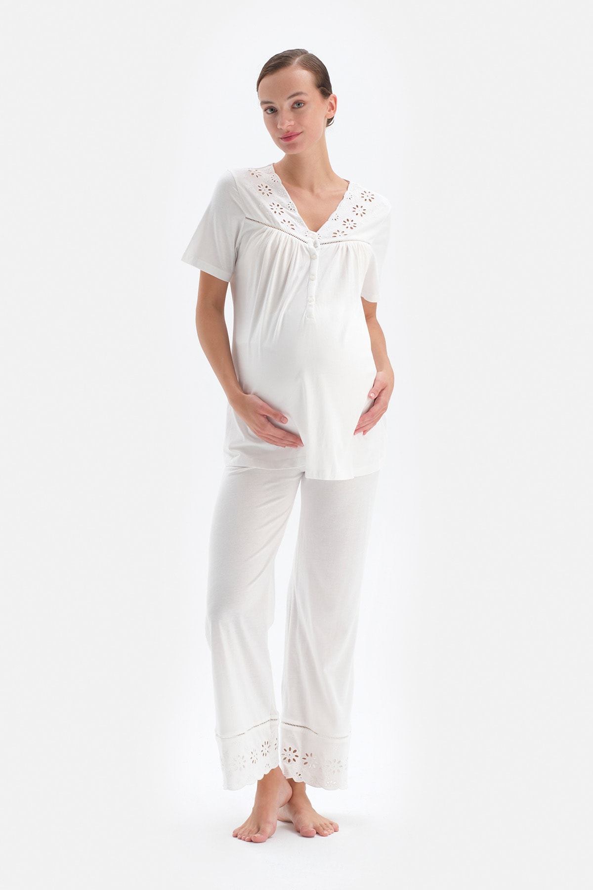 Levně Dagi White Modal Maternity Pajama Pants