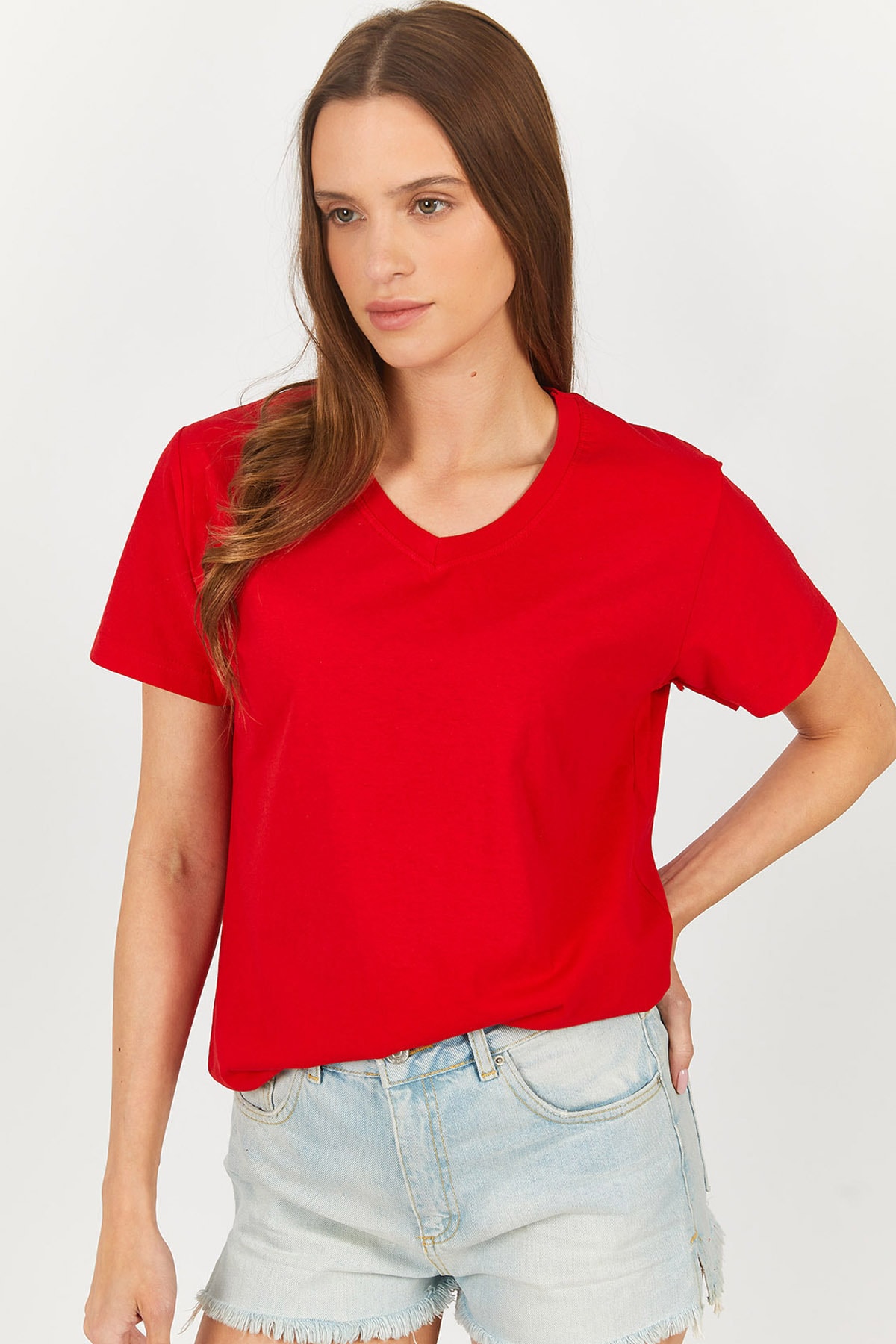 Levně armonika Women's Red V-Neck T-shirt