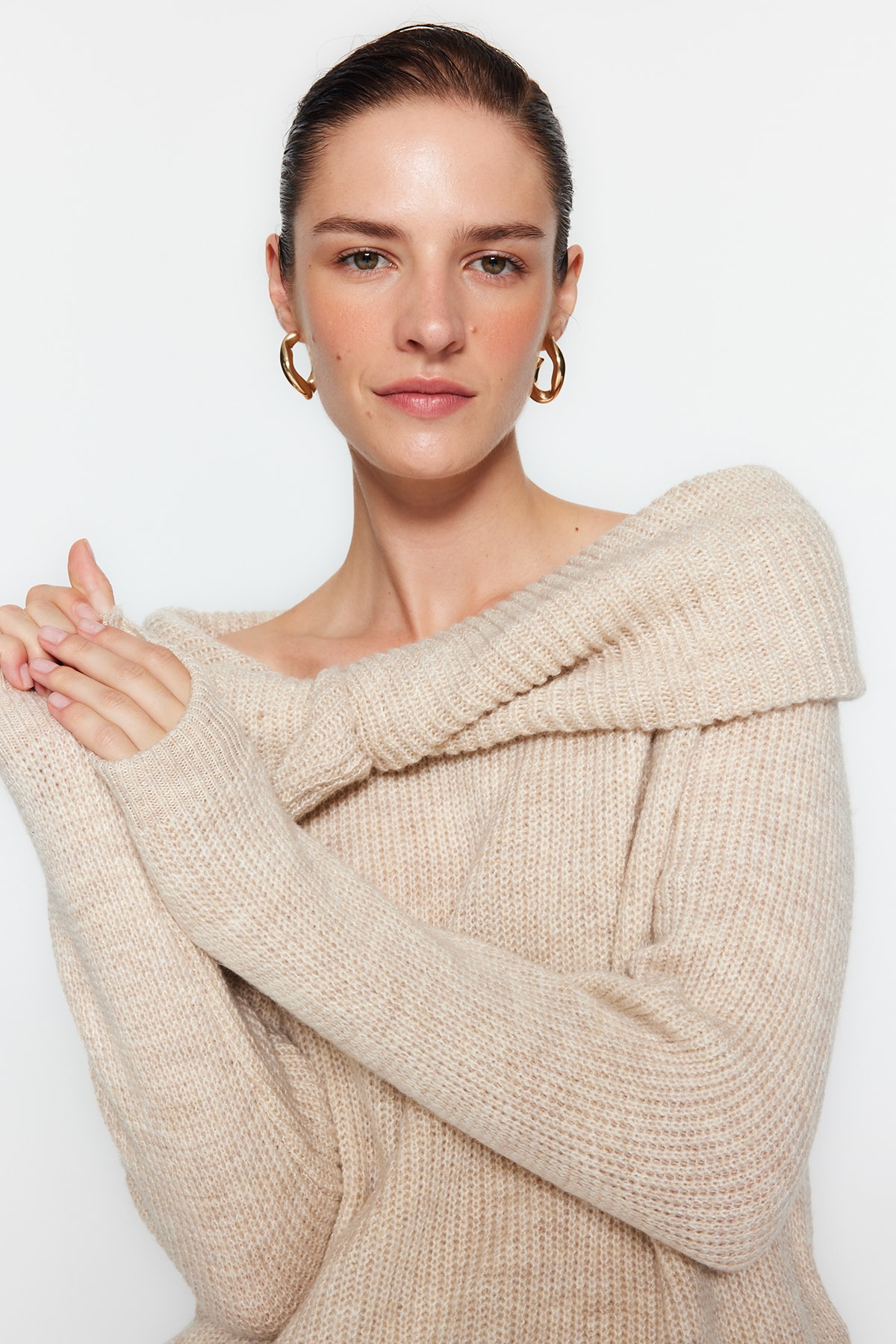 Trendyol Stone Soft Texture Collar Detailed Knitwear Sweater