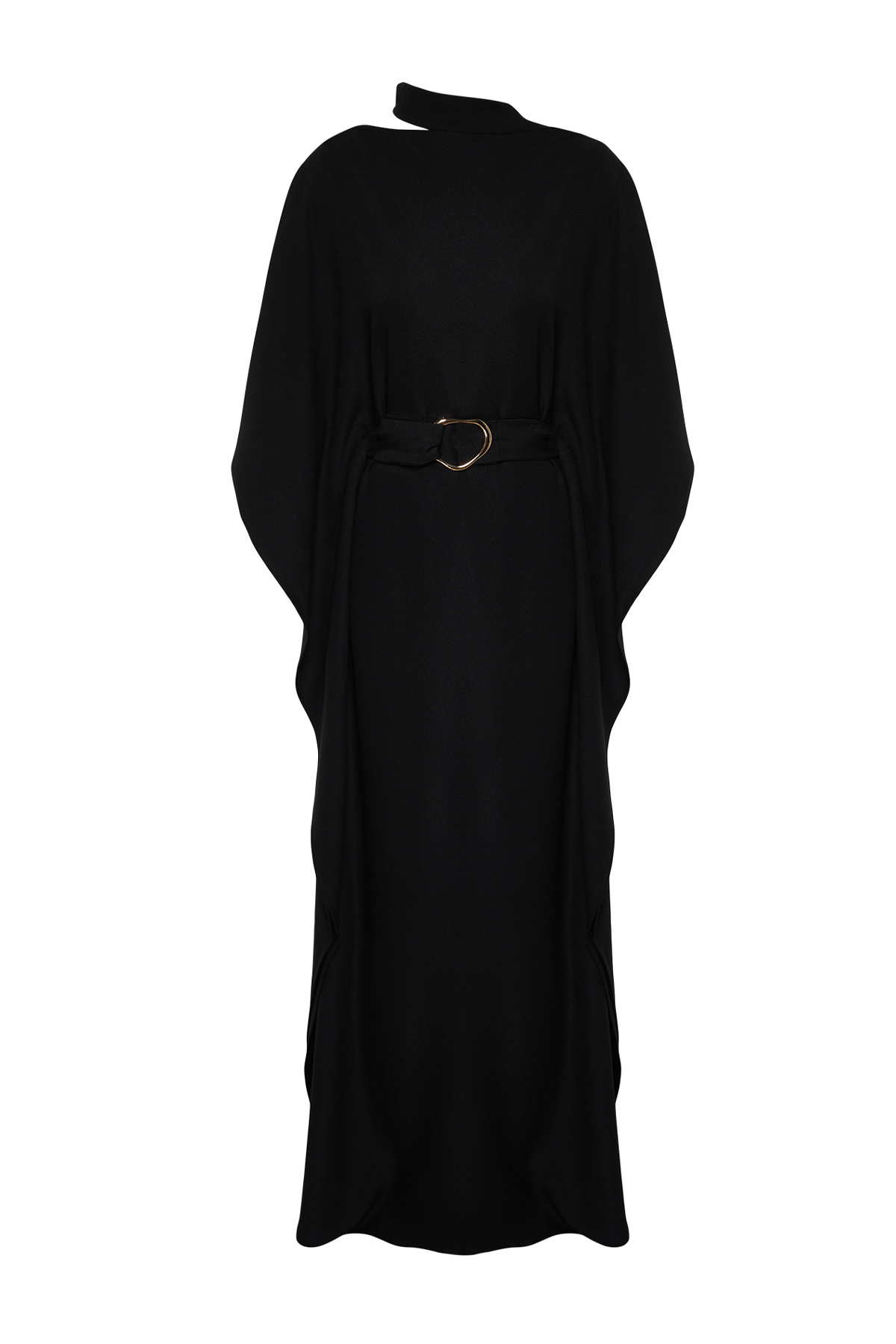 Trendyol Black A-Cut Belt Detailed Woven Long Elegant Evening Dress