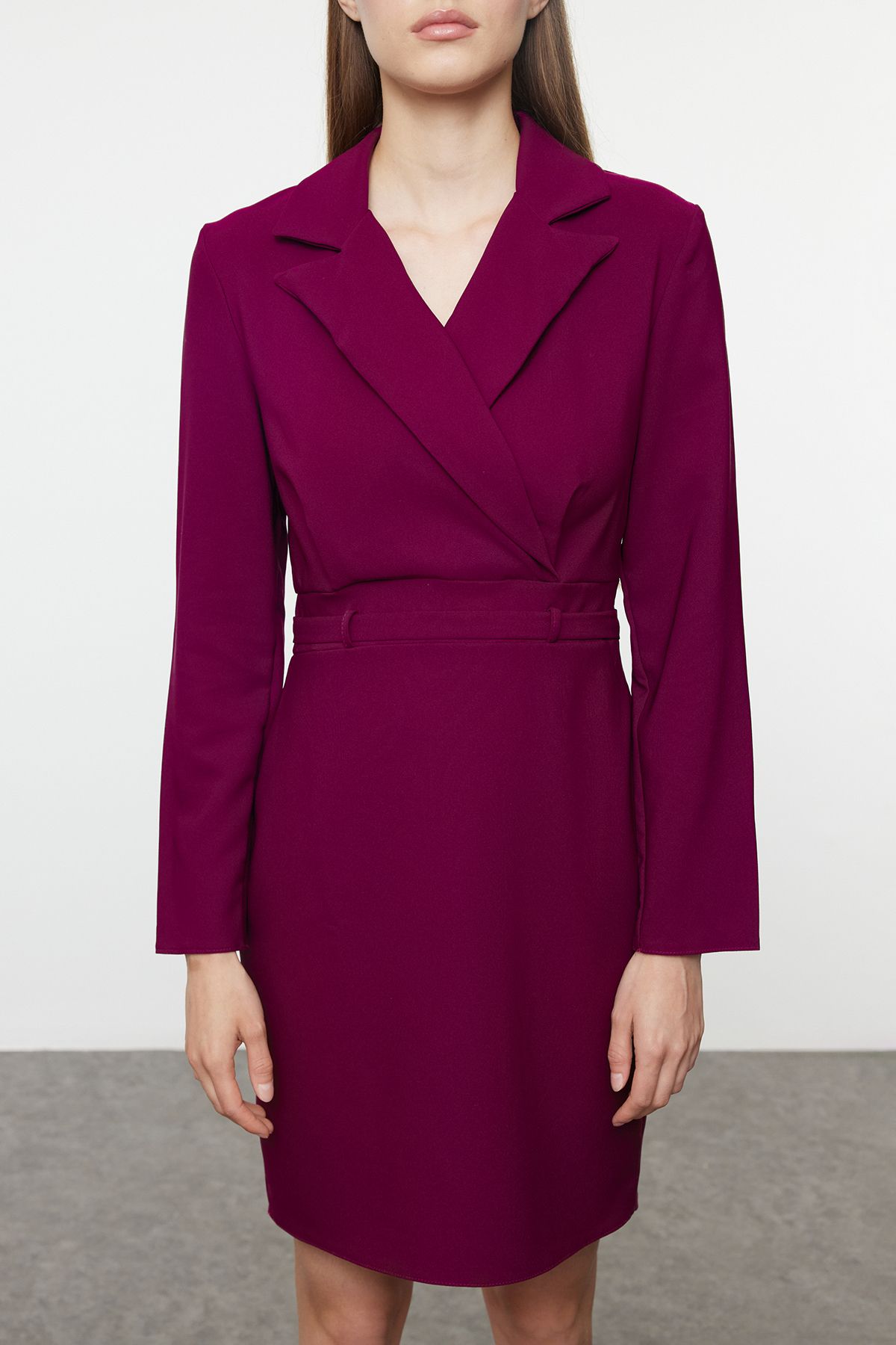 Trendyol Plum Jacket Collar Mini Woven Dress
